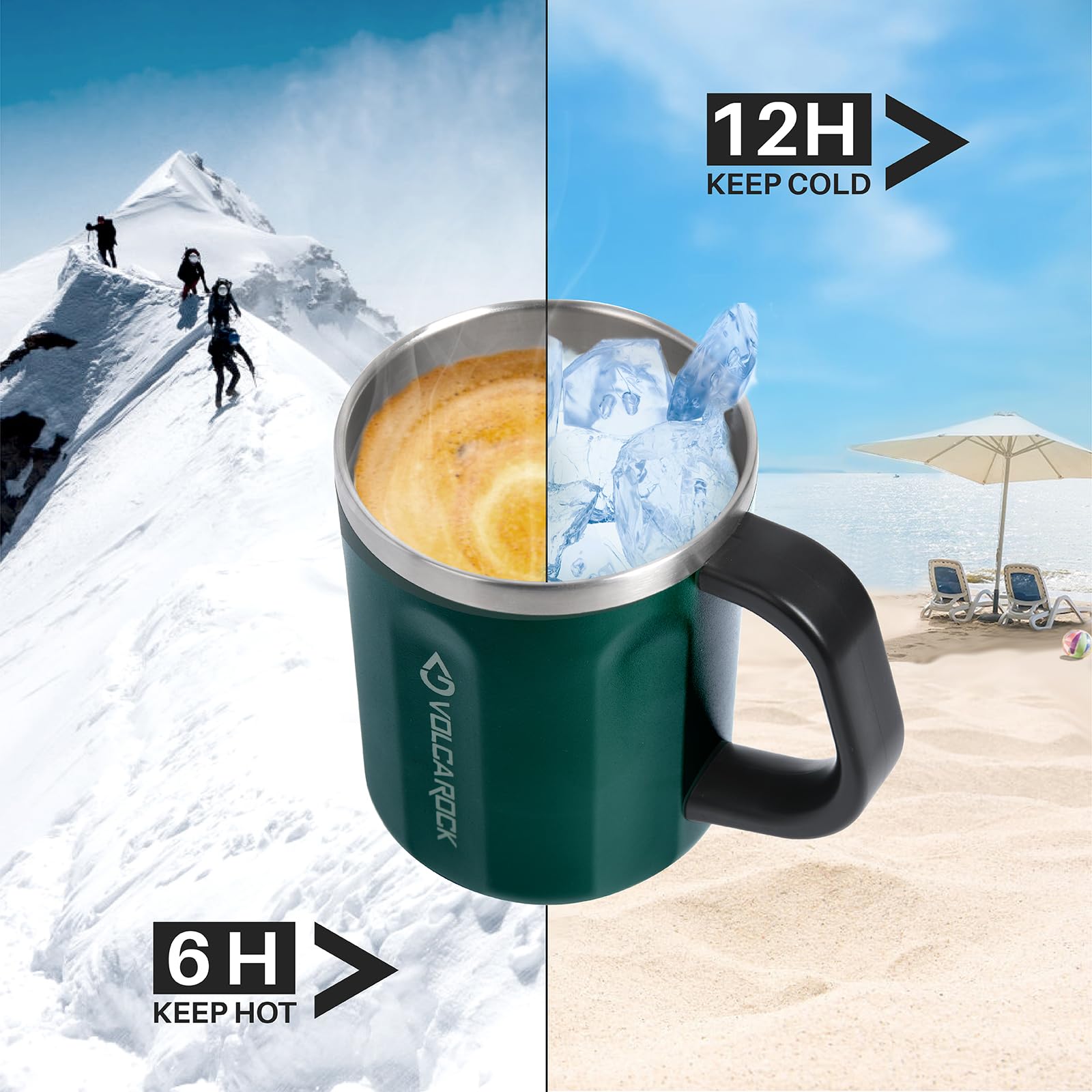 Volcarock 16 Oz Coffee Mug With Handle And Lid, Bpa Free Coffee Cup, Keep Cold 6 Hours And Keep Warm 5 Hours, Great Tea Mug For