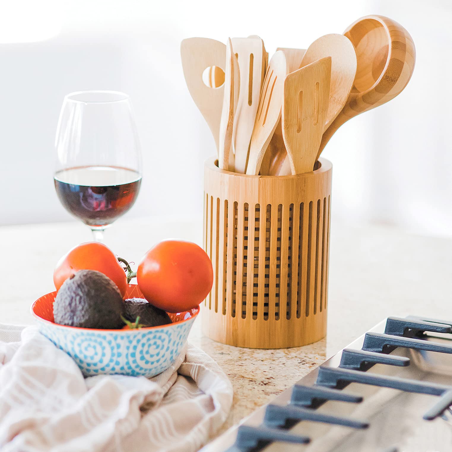 Totally Bamboo Lattice Kitchen Utensil Holder, 5'' X 5''X 7''