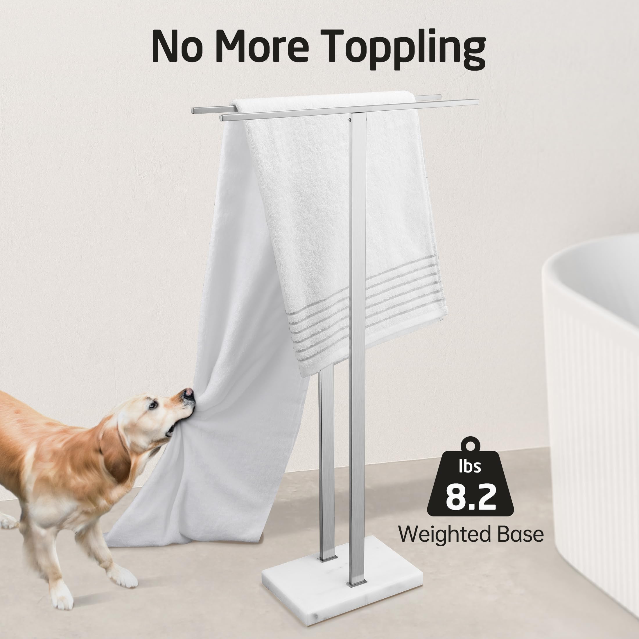 Kes Standing Towel Rack Taller Version, 37'' H (Equal Height) Bathroom Towel Rack Stand With Marble Base, Free Standing Towel Ho