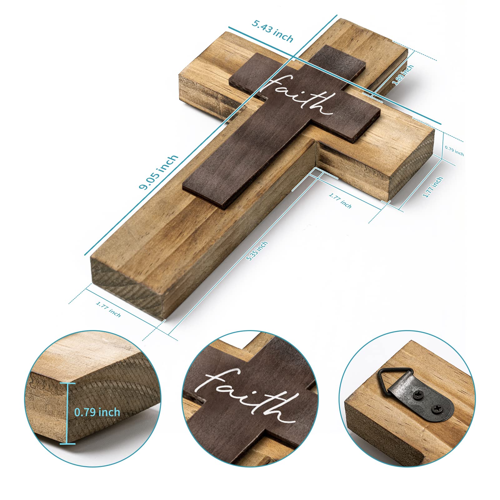 OKSQW Wall Wooden Cross Christians Crosses Spiritual Religious Cross With Hook Christmas Wall Hanging Handmade Nature Wood Color