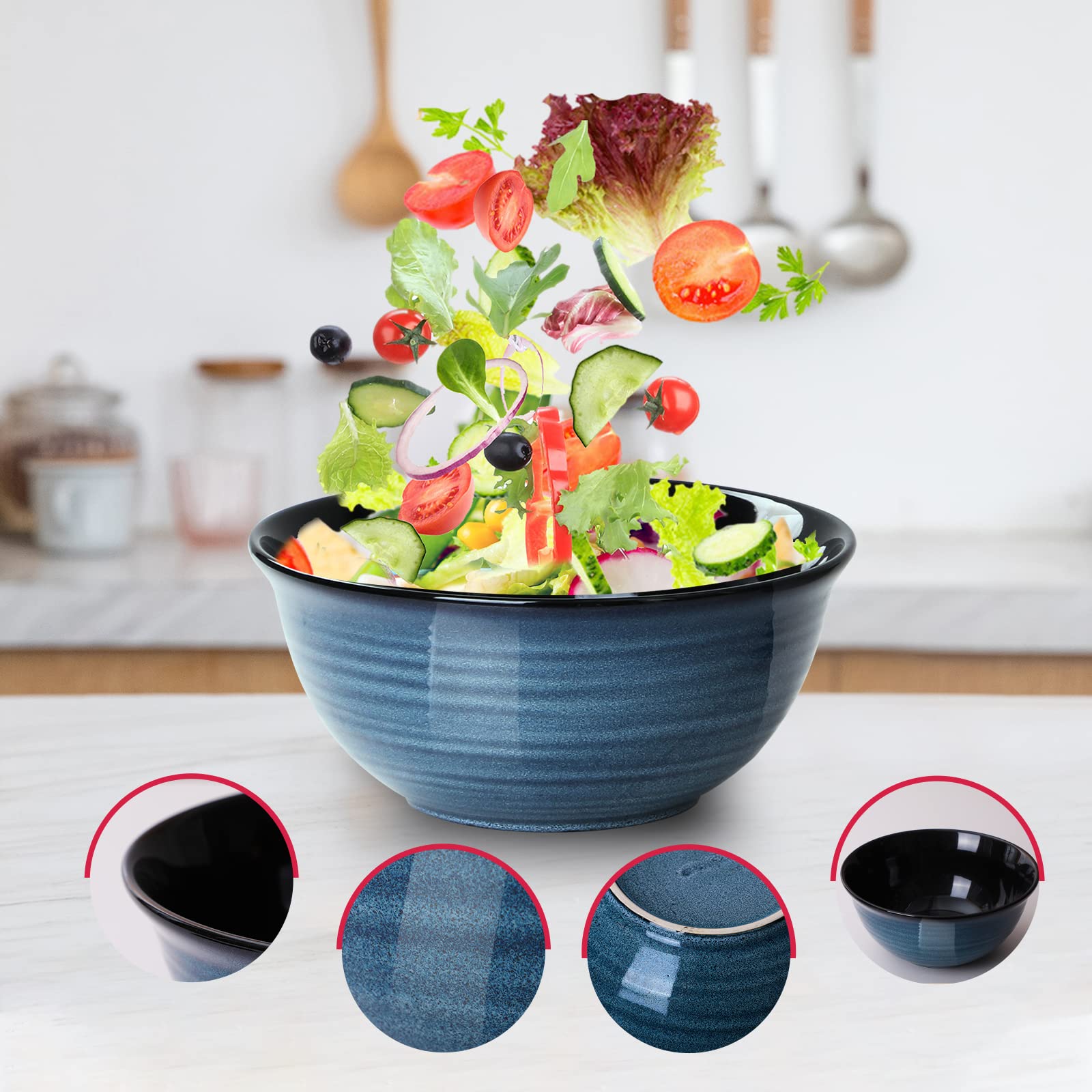 Hasense Large Mixing Bowls Set For Kitchen, Ceramic Serving Dishes For Entertaining, 2.1/1.0/0.5 Qt Deep Microwave Safe Nesting