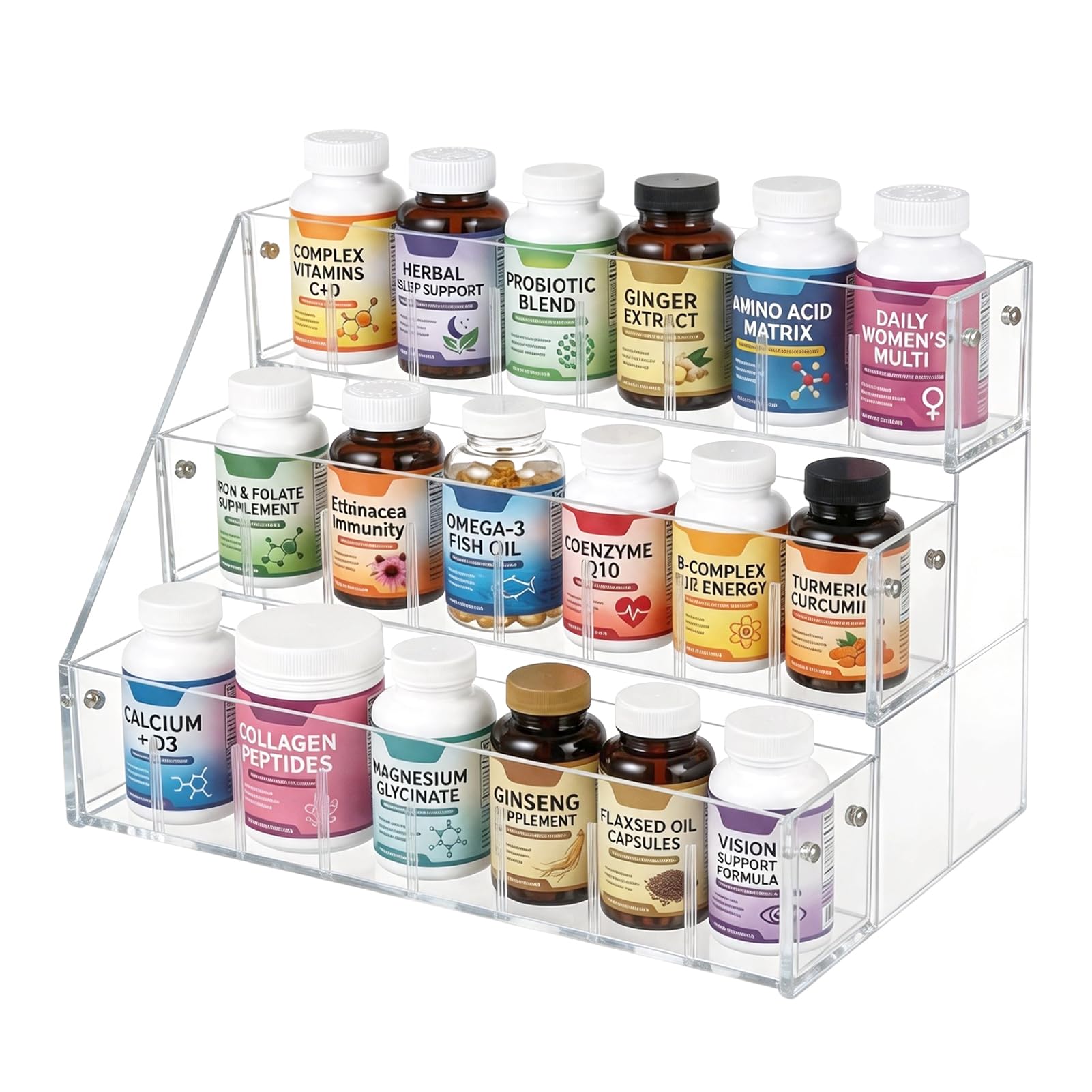 Rainmae 3Tier Vitamin Storage Organizer, Medicine Cabinet Organizer, Pill Bottle Organizer, Medicine Bottle Organizer for Count