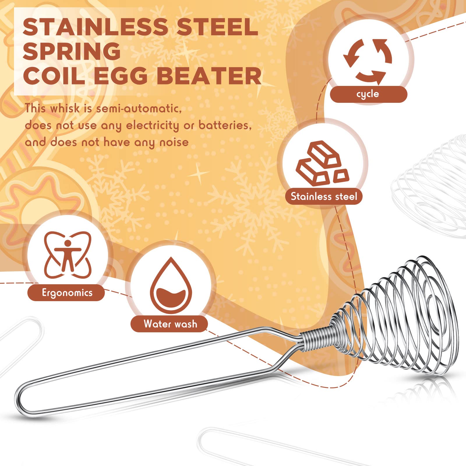 4 Pieces Stainless Steel Spring Whisk, 8.46 Inches Egg Whisk Hand Push Whisk Blender French Style Whisk Wire Whisk For Egg Beate