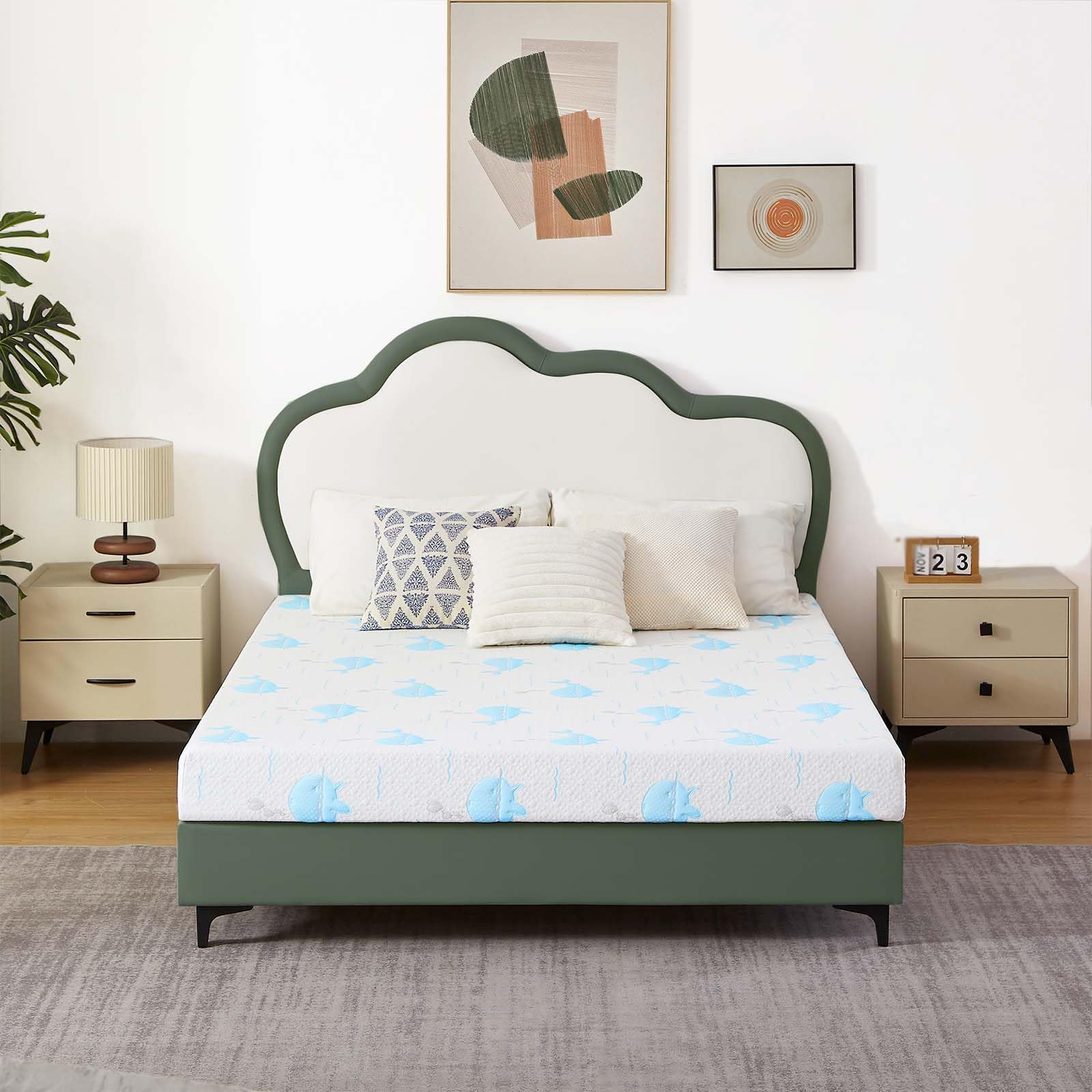 Ouui 6 Inch Queen Mattress, Removable Washable Cover With Whales Pattern Cooling Memory Foam Medium Feel, Bed-In-A-Box, Certipur