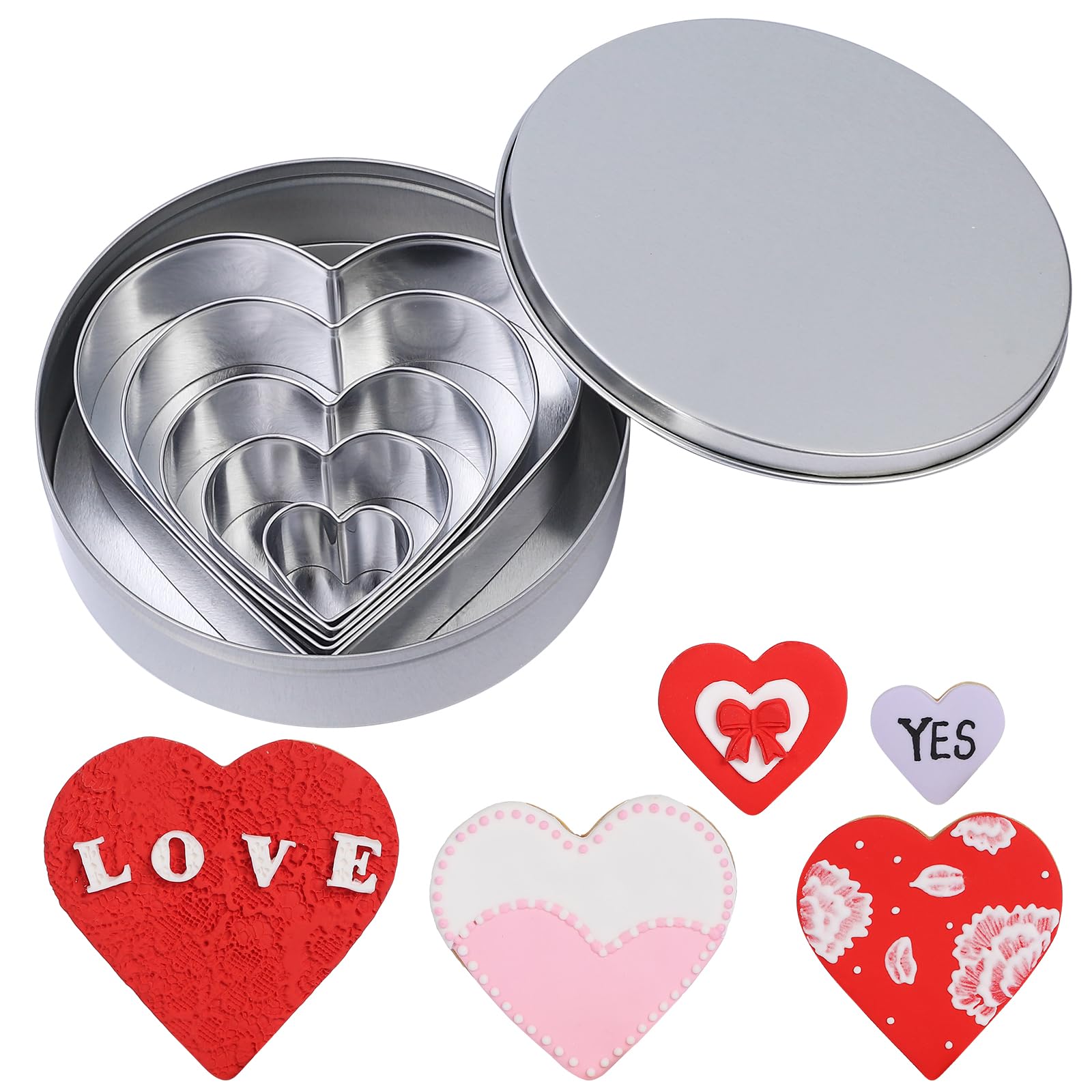 Heart Cookie Cutter Set - 5 Pcs Love Shaped Cookie Molds For Valentines Day Holiday Birthday Party - Stainless Steel (4.21 3.4