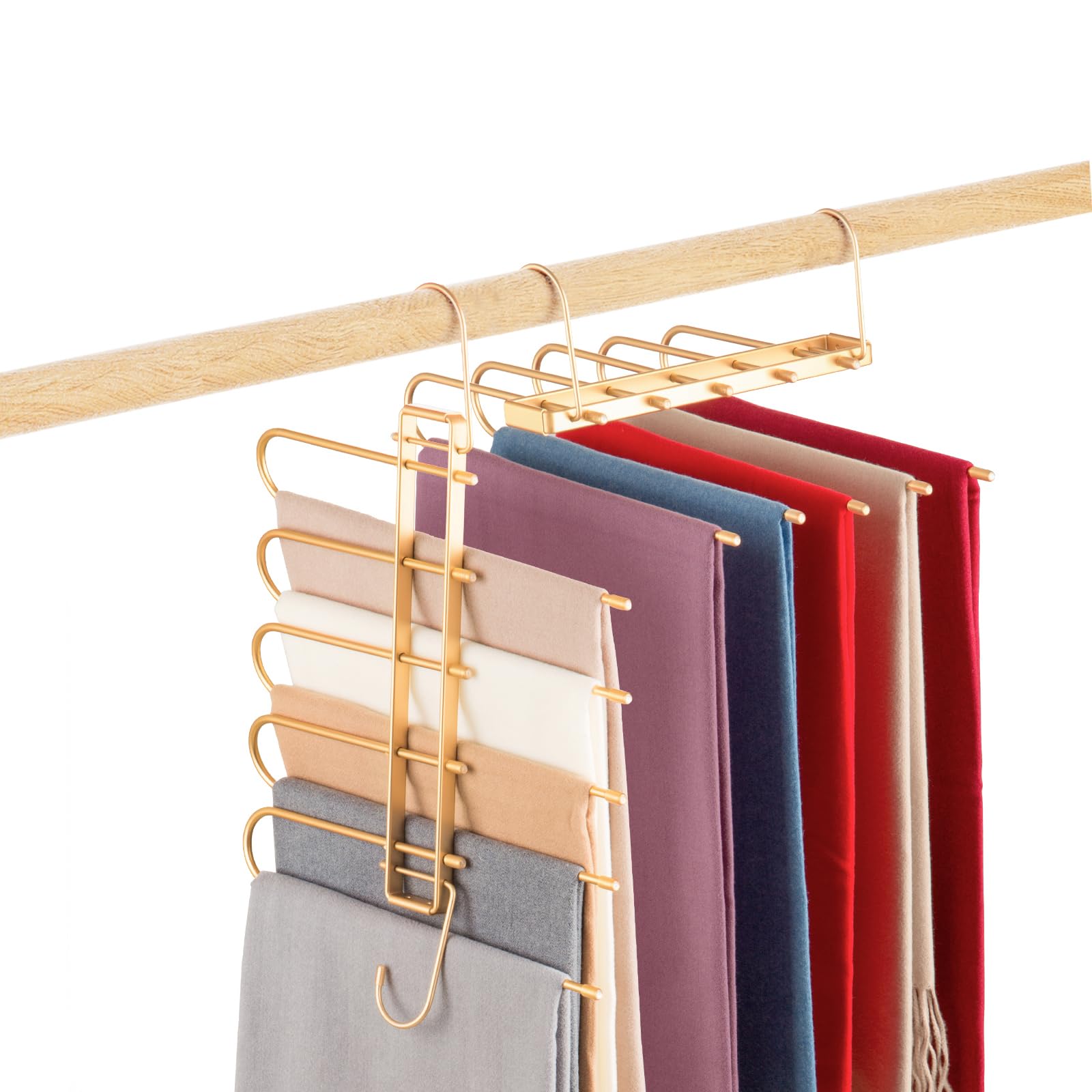 Pants Hangers Space Saving,Closet Hangers 5 Layers 2 Uses Multi Functional Pants Rack,Metal Heavy Duty Wardrobe Organizer Racks