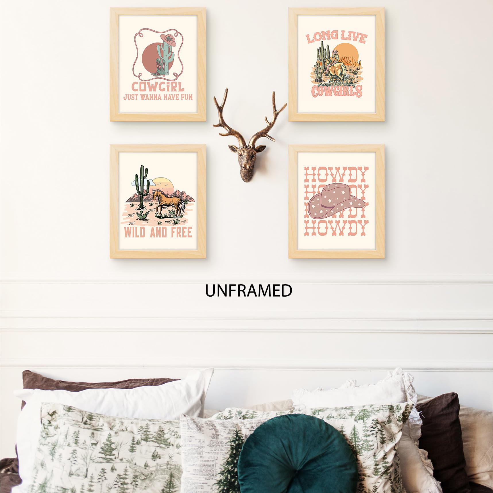 PUHEI Retro Western Howdy Cowgirl Wall Art Prints Set of 4 Western Nursery Decor Girl  Western Room Decor For Teen Girls  Cowgirl Nursery Decor (Unframed)  Western Boho Bedroom Decor  8 x 10 In