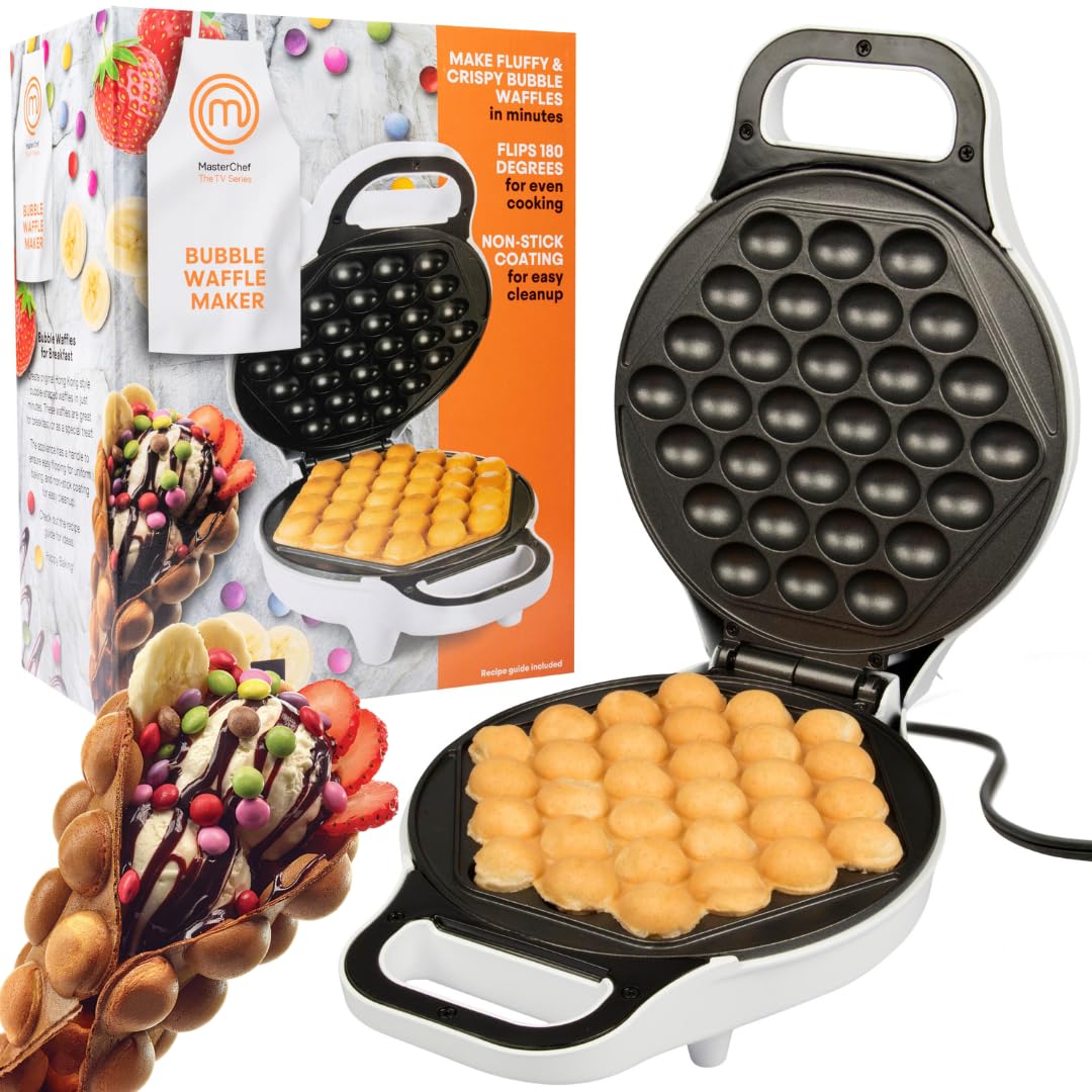 MasterChef Bubble Waffle Maker- Electric Non stick Hong Kong Egg Waffler Iron Griddle w FREE Recipe Guide- Ready in under 5 Minu