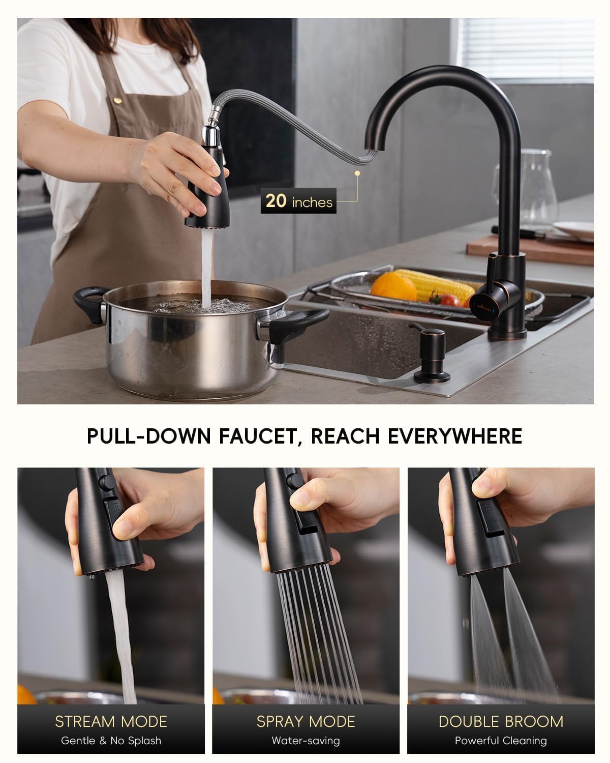 Appaso Bronze Touchless Kitchen Sink Faucet With Pull-Down Sprayer And Soap Dispenser, Oil Rubbed Bronze Kitchen Faucet Touchles