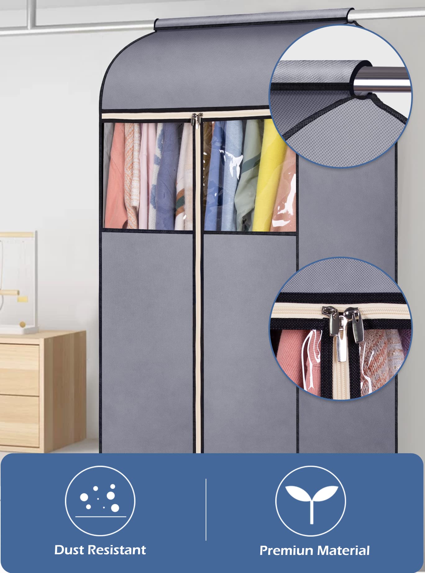 Sleeping Lamb 43'' Garment Bags For Closet Storage With Zippers Completely Closed Wardrobe For Hanging Clothes Suits Coats Cover