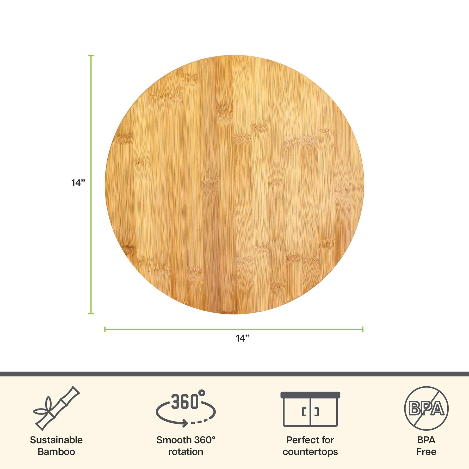 TB Home Lazy Susan Organizer for Cabinet, Pantry or Tabletop - 14 Bamboo Turntable for Kitchen, Counter or Spice Rack Storage