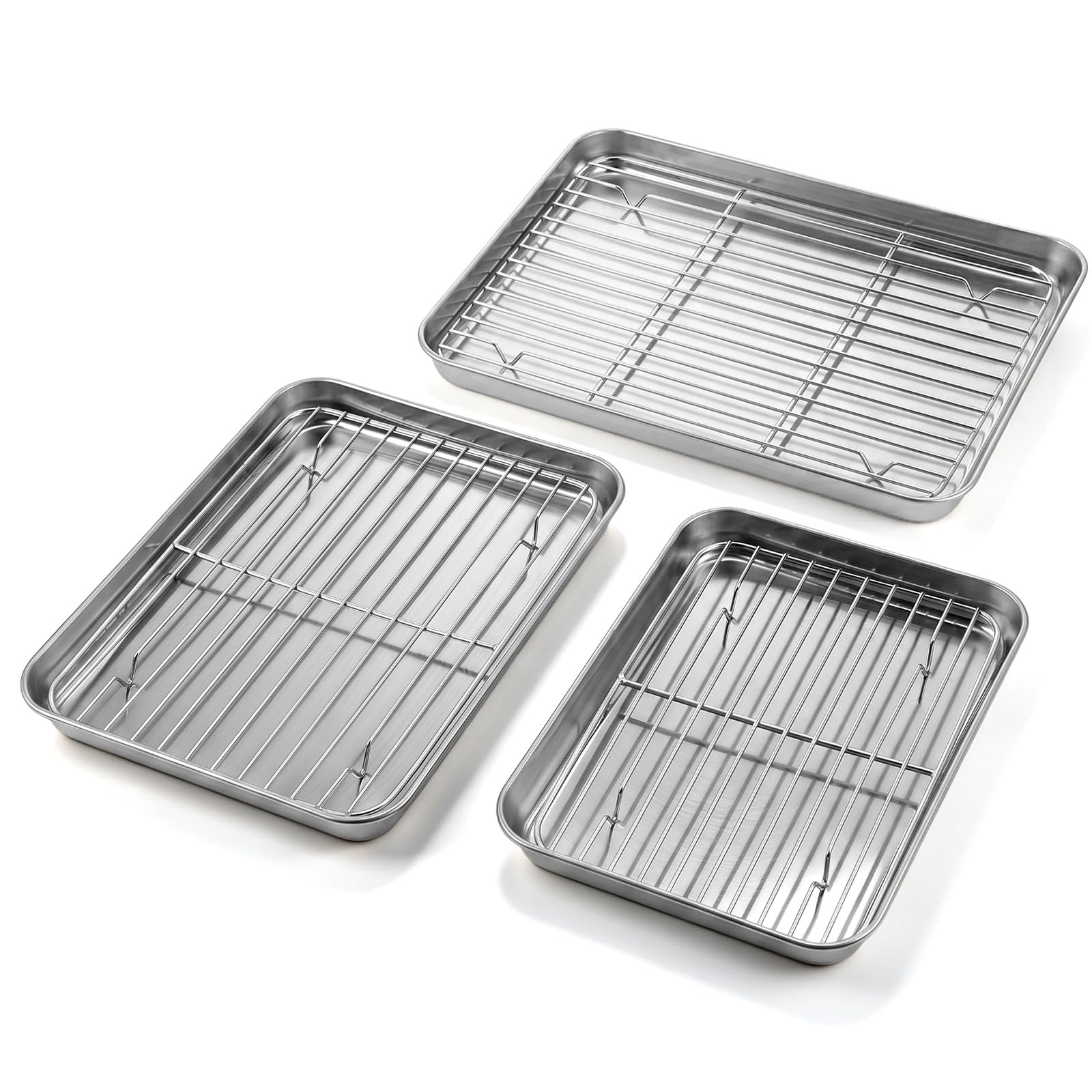 3 Pack Stainless Steel Toaster Oven Pan with Rack Baking Tray Set