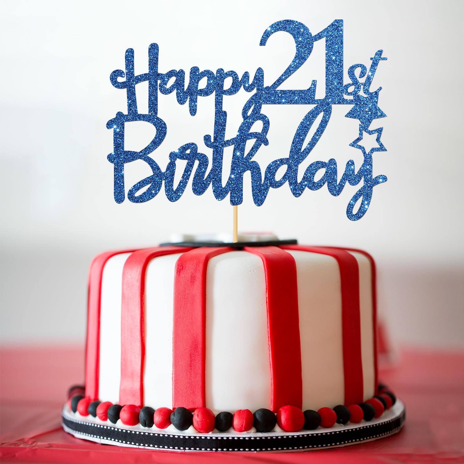 Royal Blue Glitter Happy 21St Birthday Cake Topper - 21 Sign Cake Topper - Cheers To 21 Years Party Supplies - 21St Birthday Par