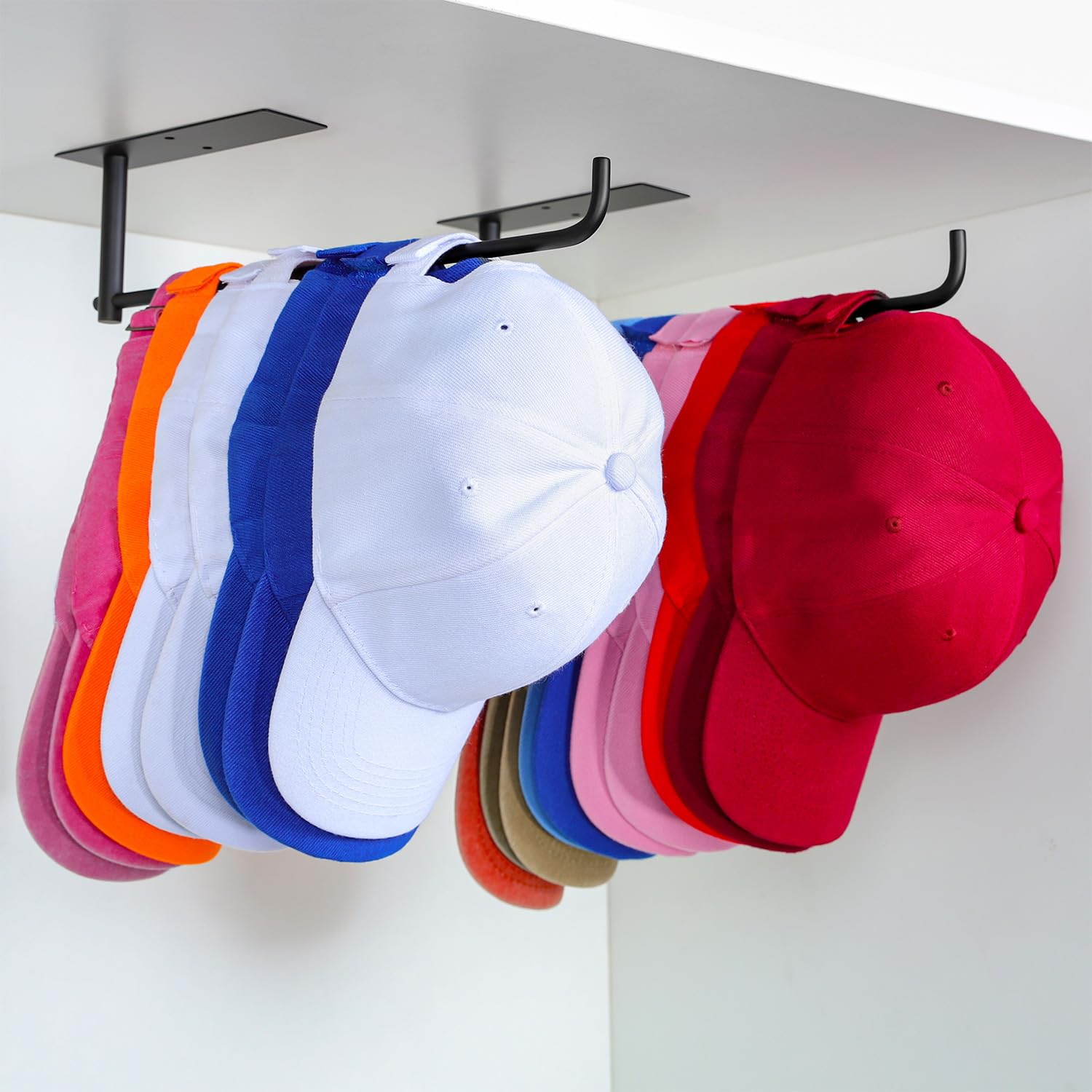 Daoun Hat Organizer For Baseball Caps, 2 Packs Baseball Hat Rack Adhesive Hat Holder, Hat Hanger For Closet Door And Bedroom, Bl