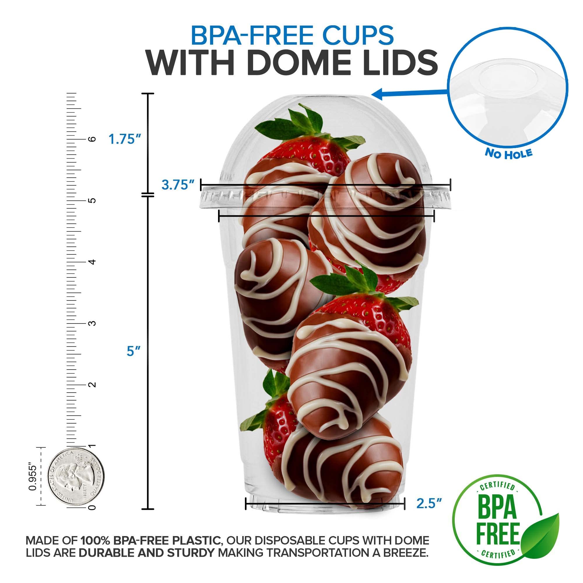 16 Oz Clear Plastic Dessert Cups With Lids (Set Of 50) Medium Disposable Parfait Cup, Dome Lid - No Hole, 16-Ounce Party Fruit C
