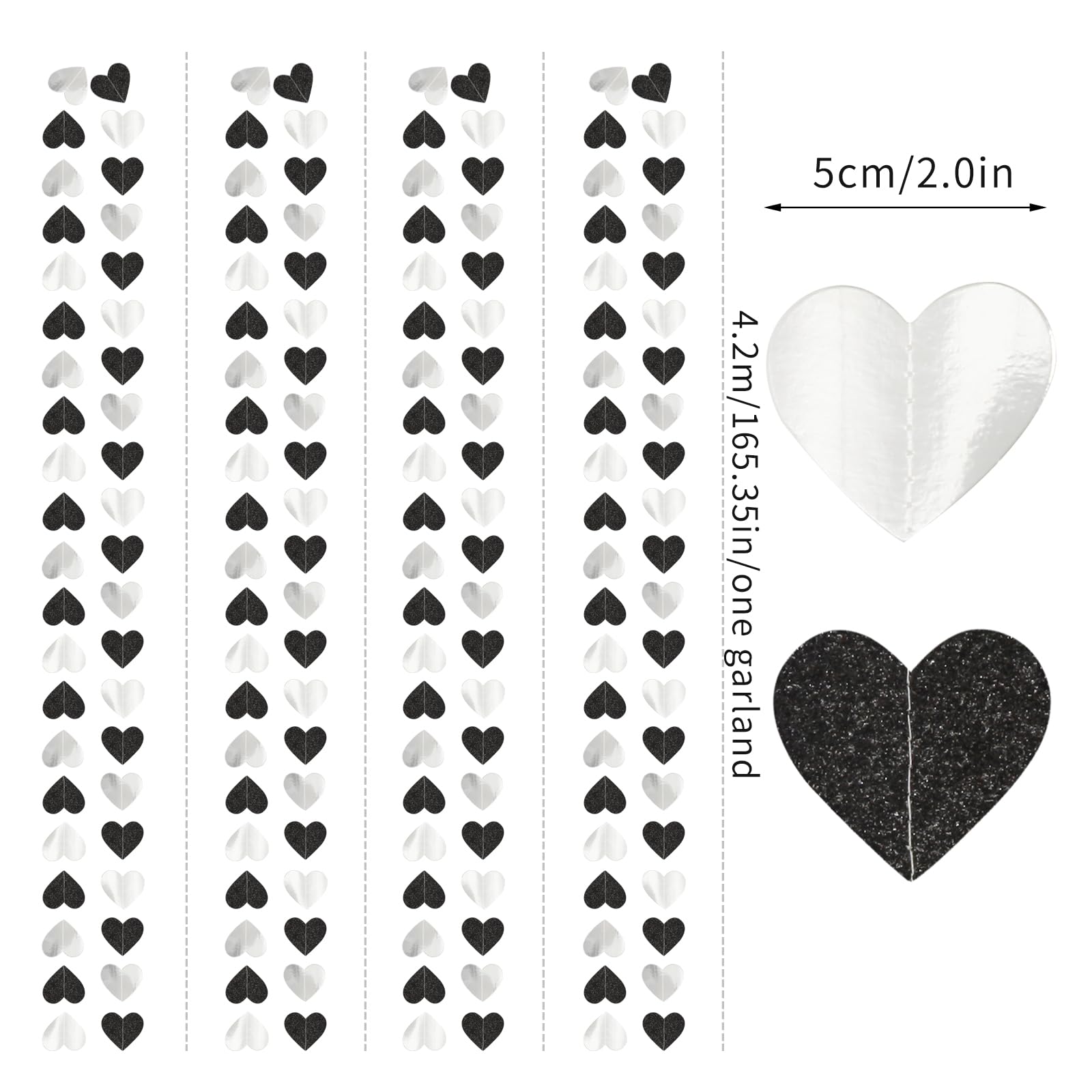 Black White-Silver Party-Decoration Heart Garland - 52Ft 21St Men Birthday New Years Eve Hanging Backdrop Streamers,Graduation E