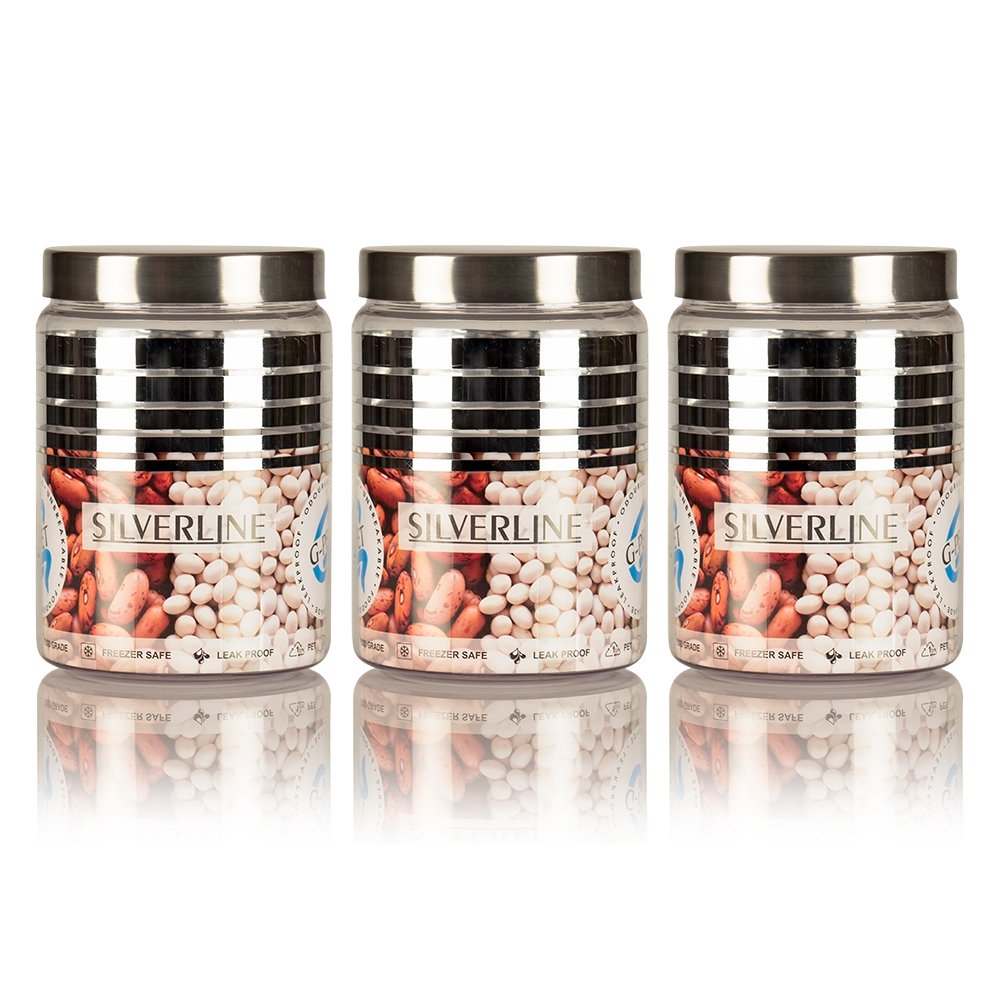 Gpet Silver Line Pet Jar/Container Pet Plastic Airtight Container Set (3, 2000Ml) Plastic Grocery Container | Home Kitchen Conta