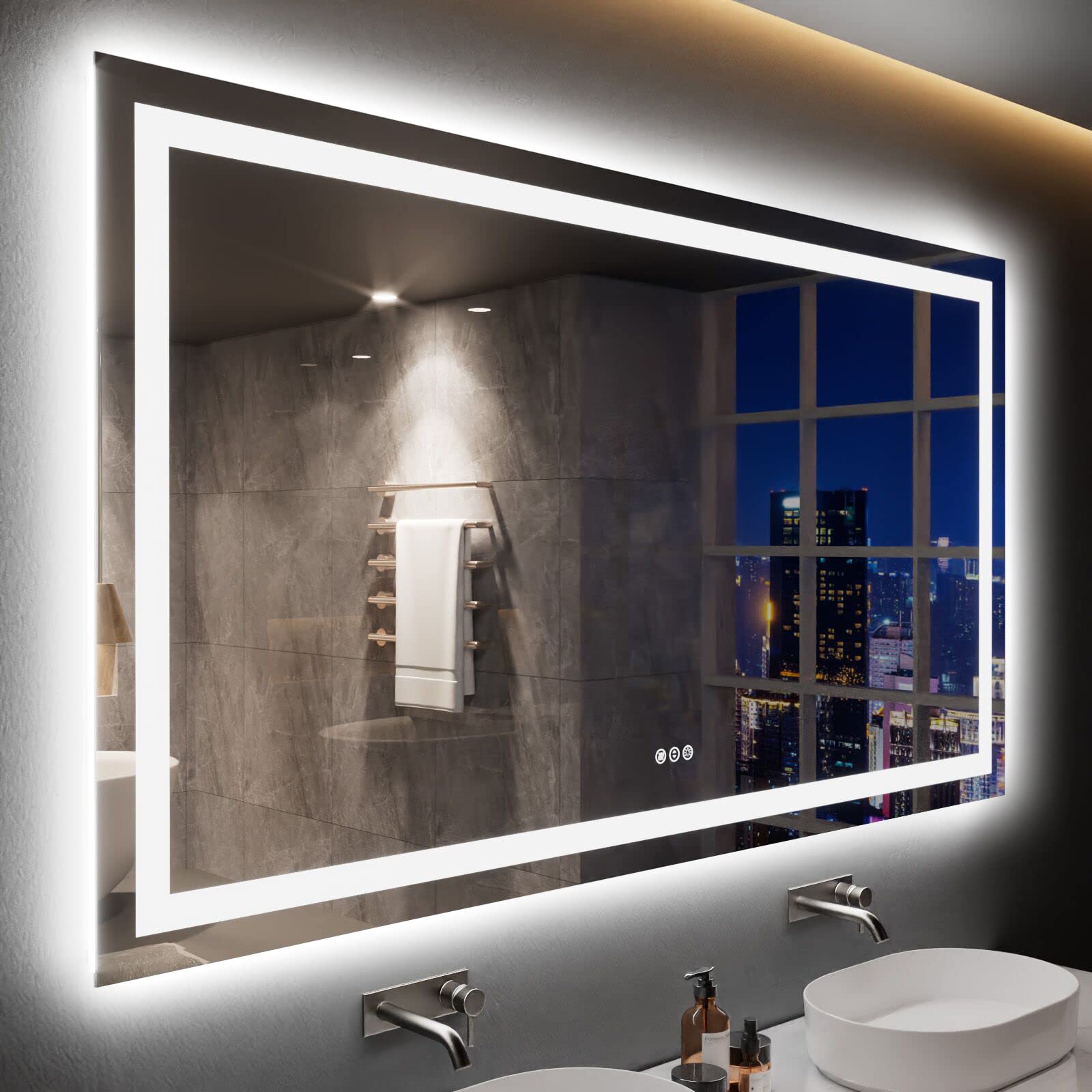 Loaao 77X36 Led Bathroom Mirror With Lights, Anti-Fog, Dimmable, Backlit + Front Lit, Lighted Bathroom Vanity Mirror For Wall, M