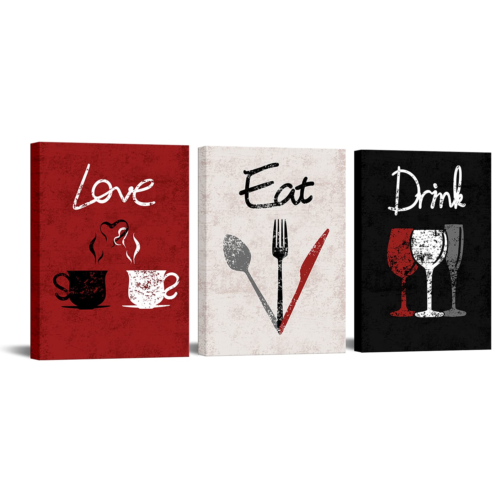 Rnnjoile 3 Piece Red Kitchen Decor Love Eat Drink Canvas Wall Art Pictures Set Dinning Room Wall Accessories Gift For Women Her