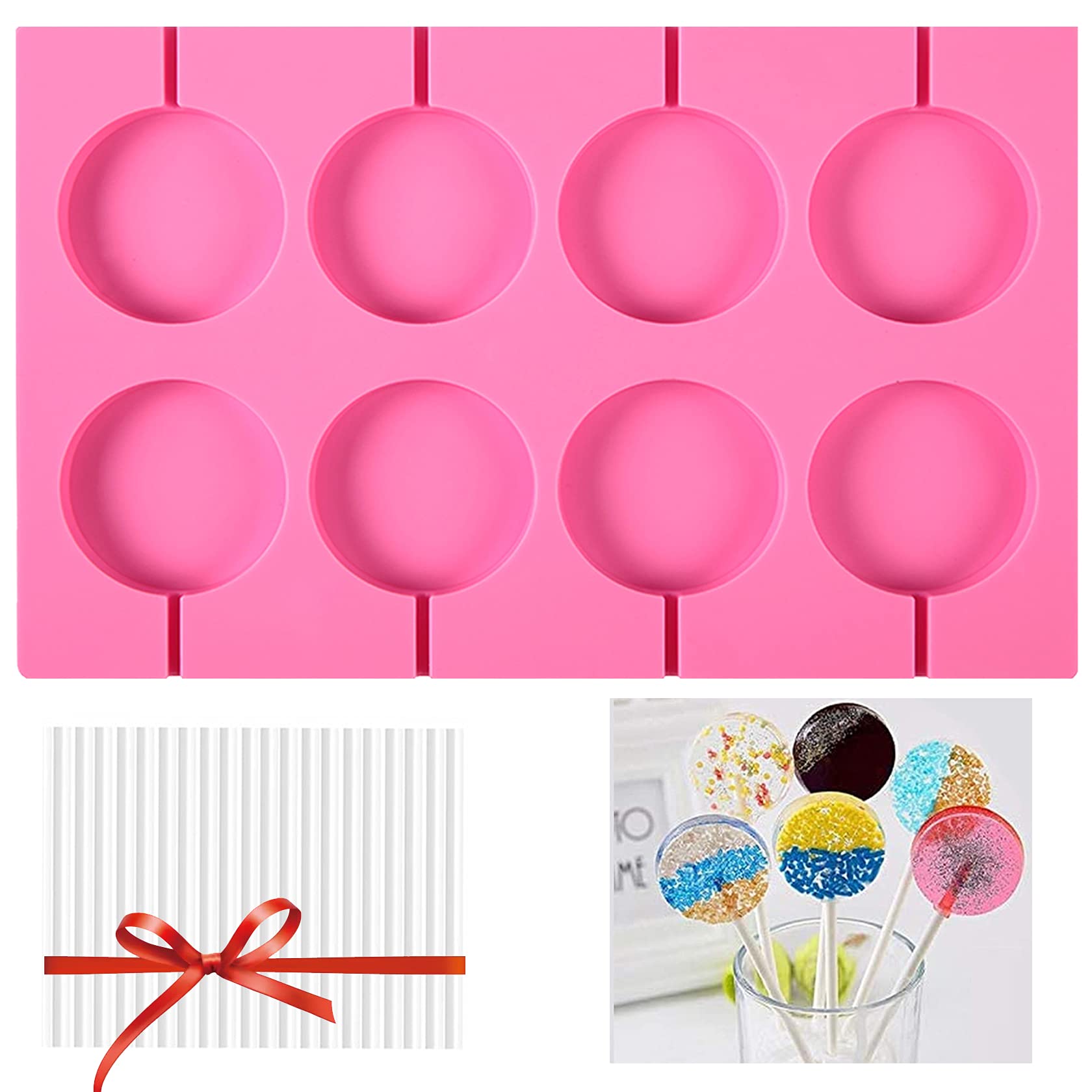 Ionsgako Lollipop Molds Sucker Molds Candy Molds Silicone 8 Rounds Nonstick Hard Candy Silicone Lollipop Mold With 20 Sticks For