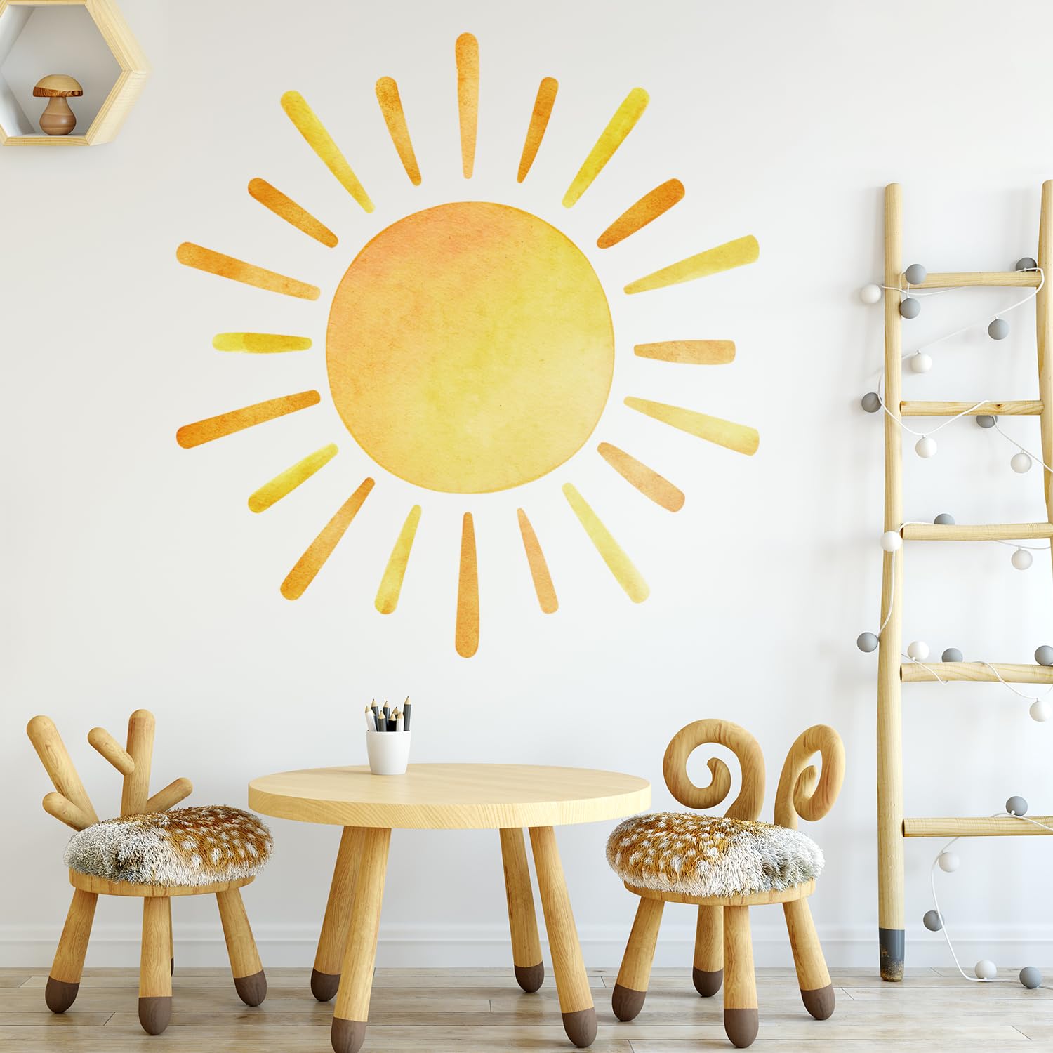 41.7    X 39.8    Watercolor Boho Sun Wall Decals Peel And Stick, Pvc Sunrise Wall Stickers, Yellow Sunshine Wall Art Decor For