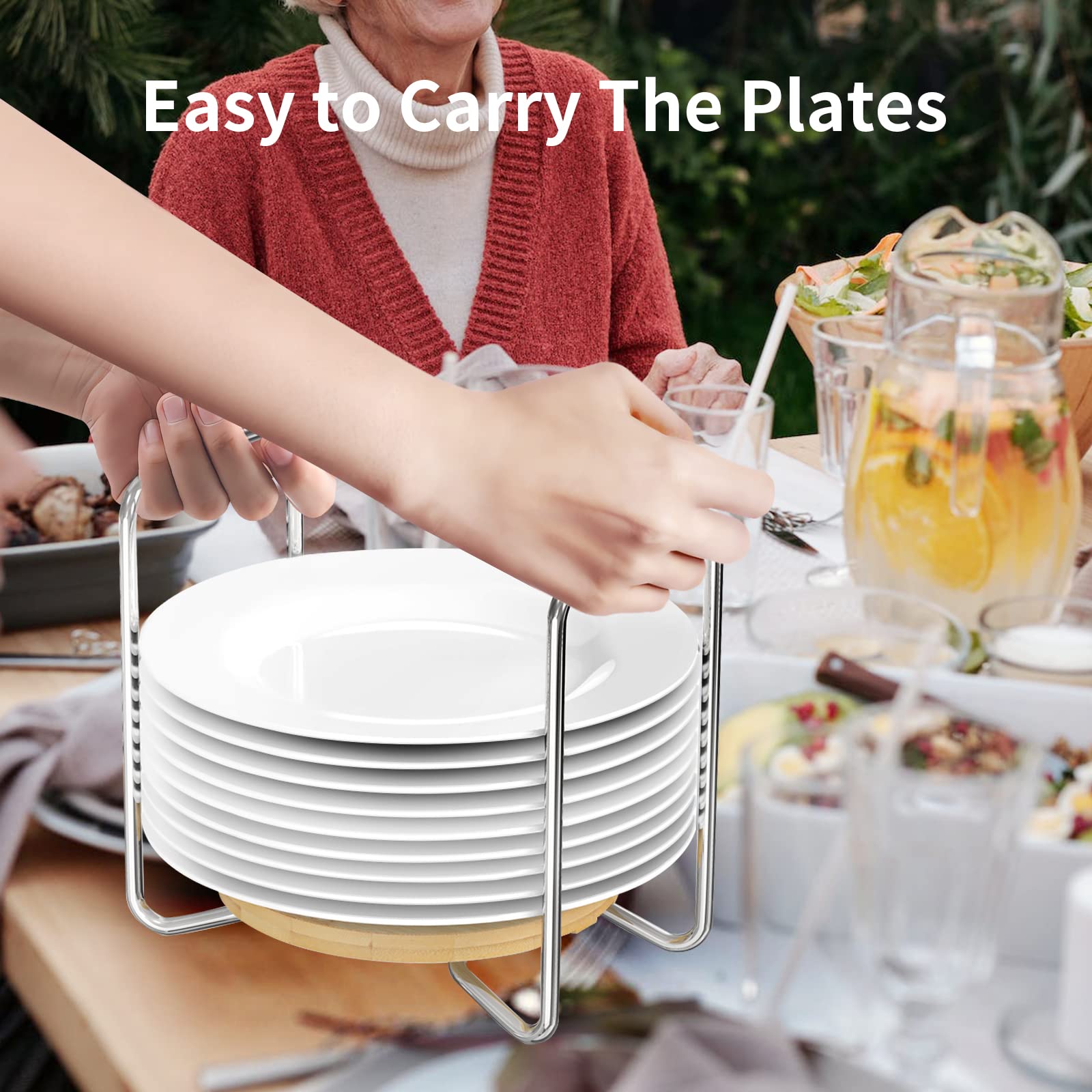 Wisuce Dish Racks For Kitchen Countertop Organizer - Bamboo Plate Holder Adjustable Size | Stainless Steel 304 Portable Handle F