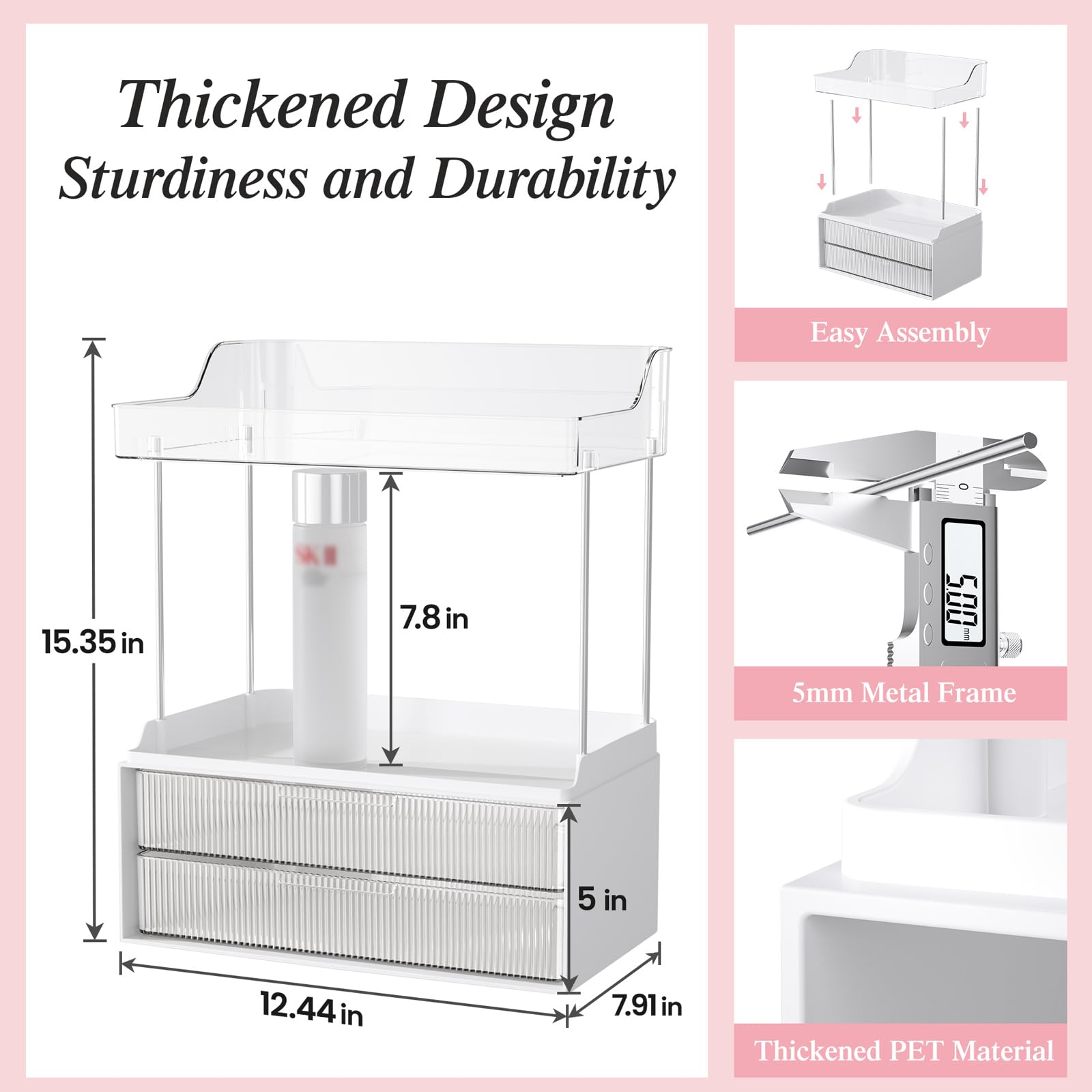 Tidystash 2-Tier 2-Drawer Bathroom Counter Organizer, Elegant Makeup Organizer, Ideal For Present, Easy To Install, Suitable As