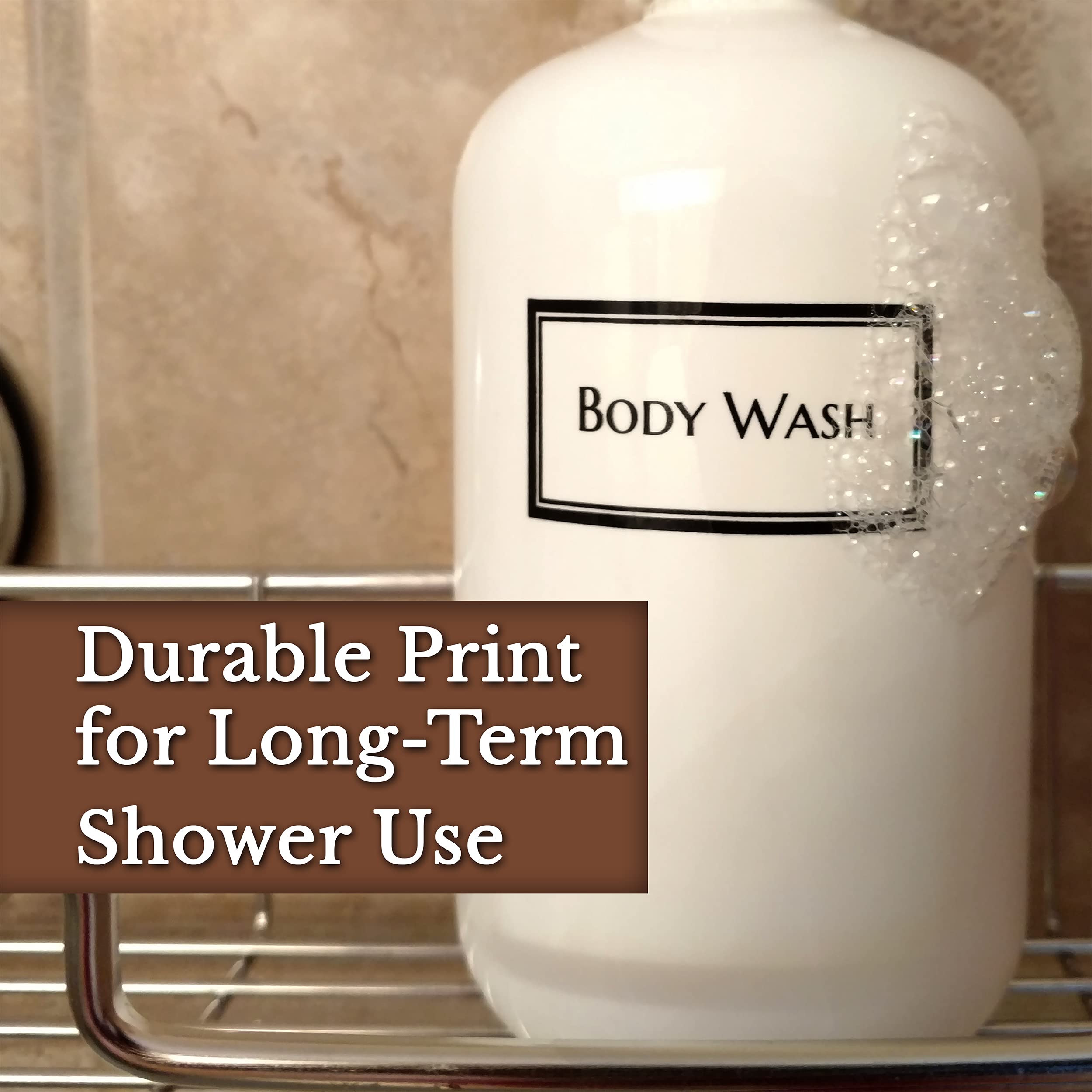 Artanis Home Silkscreened Empty Shower Bottle Set For Shampoo, Conditioner, And Body Wash, Squat 16 Oz 3-Pack, White (Black Pump