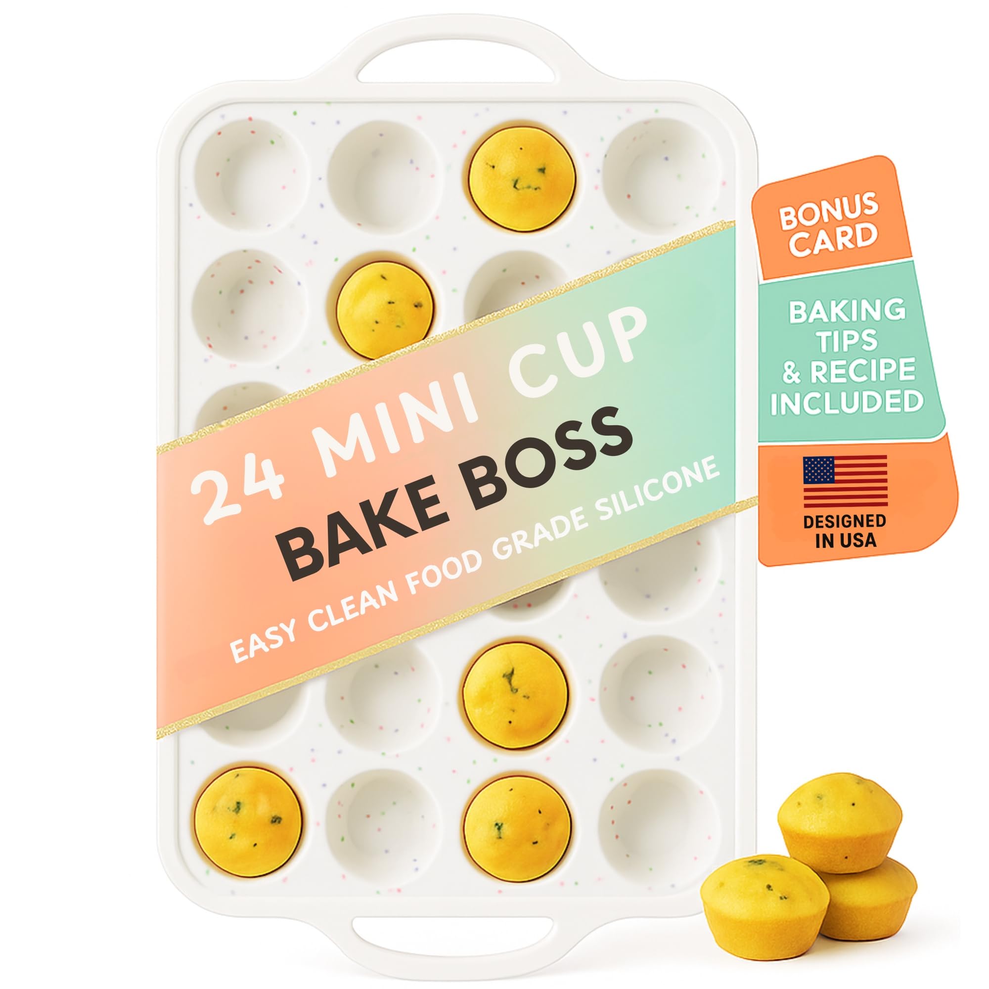 1-Pack - Silicone Mini Muffin Pan - 24-Cup, Nonstick Silicone Muffin Pans for Baking with Metal-Reinforced Handles, - BPA-Free M