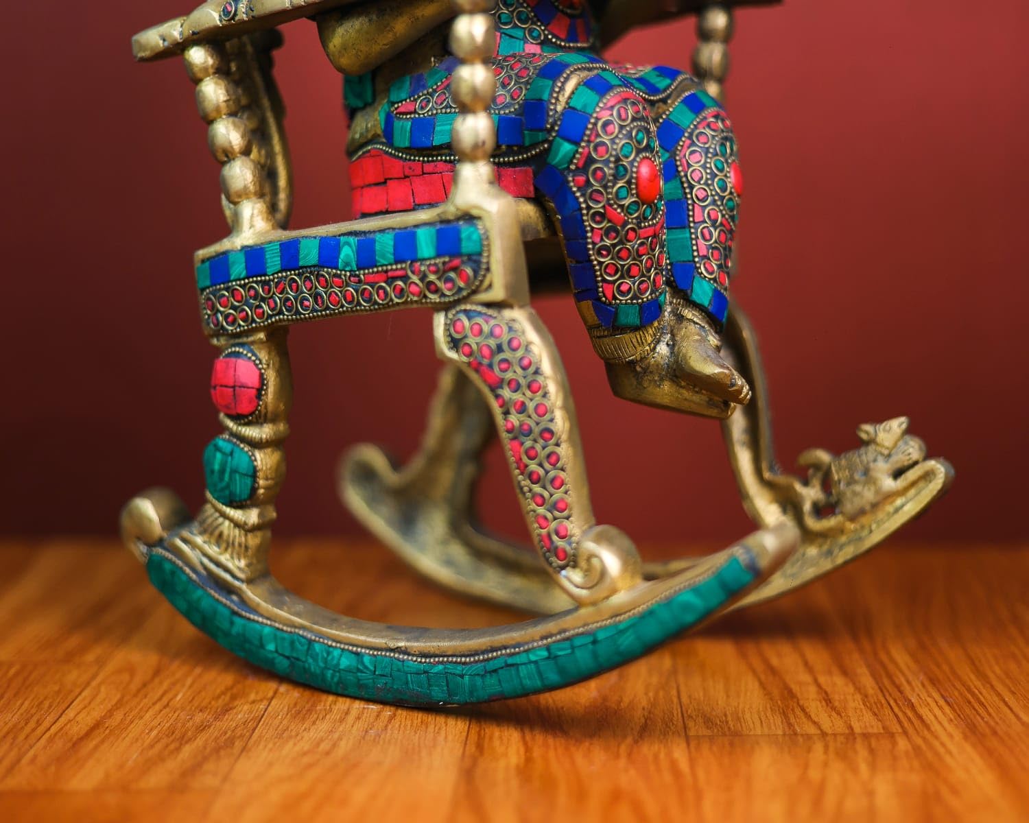 Shivaji Arts Brass Ganesha Statue On Rocking Chair, 16.5 Inch Big Large Ganesh Idol On Reading Book In Brass, Resting Ganesh Ido