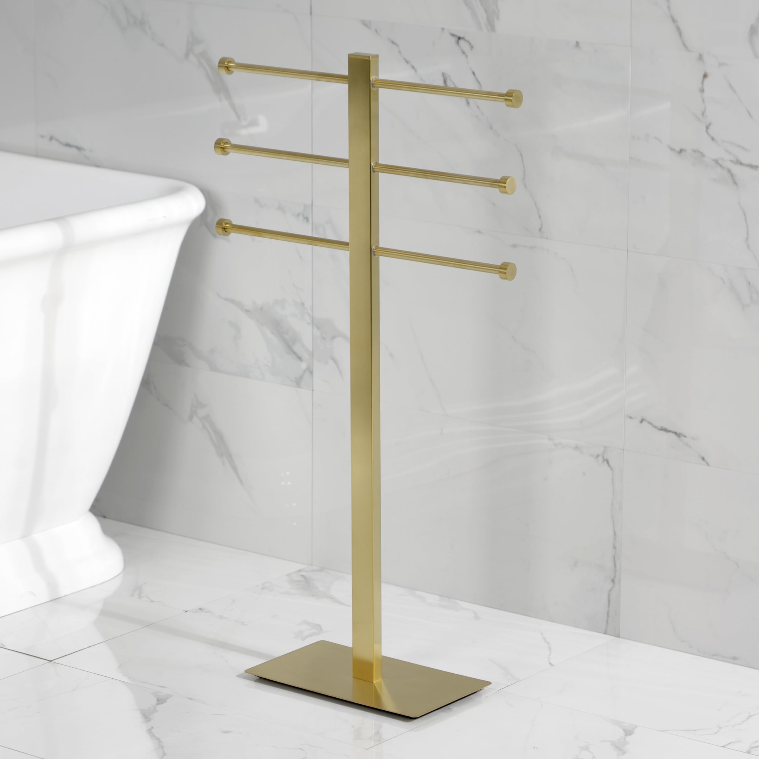 Kingston Brass Ccs6027 Edenscape Freestanding Stainless Steel T-Shape Towel Holder, Brushed Brass