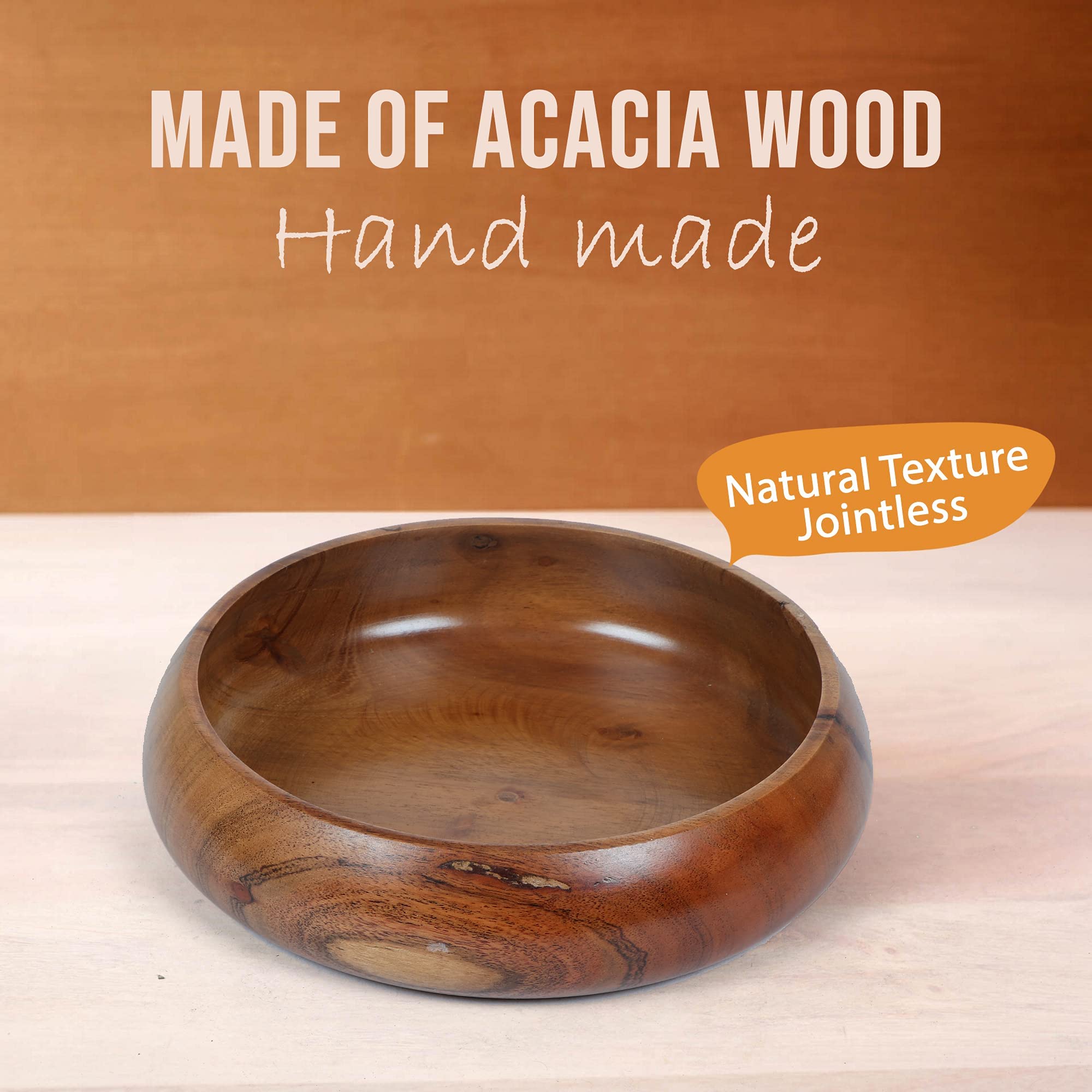 Lavaux Designs Acacia Wooden Salad Bowls Set Of 2, Large Individual Bowls 8 X 2 Inches (25 Oz) With Food Safe Wood Coating | Joi