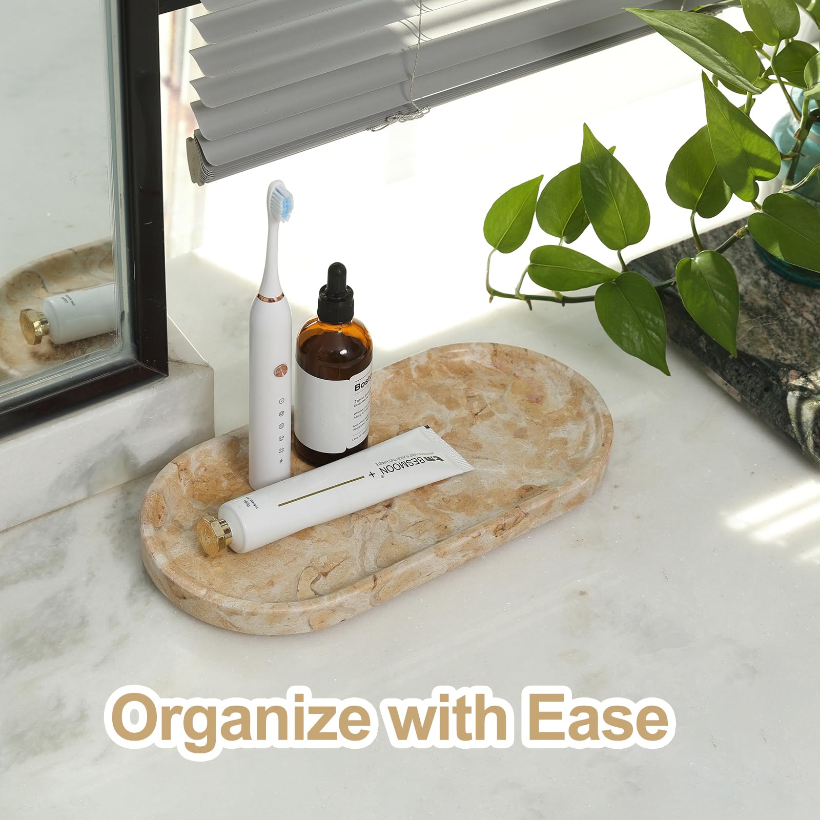 Koville Egypt Natural Marble Tray, 12'' Vanity Decorative Tray For Countertop Organizer, Catchall Tray For Perfume, Candles, Jew