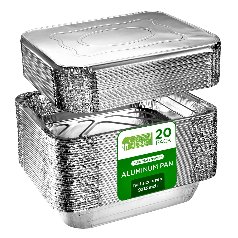 Aluminum Pans With Lids 9X13 Disposable Foil Pans With Lids  Half Size Deep Steam Table Pans With Covers  Tin Foil Pans 20 Sets