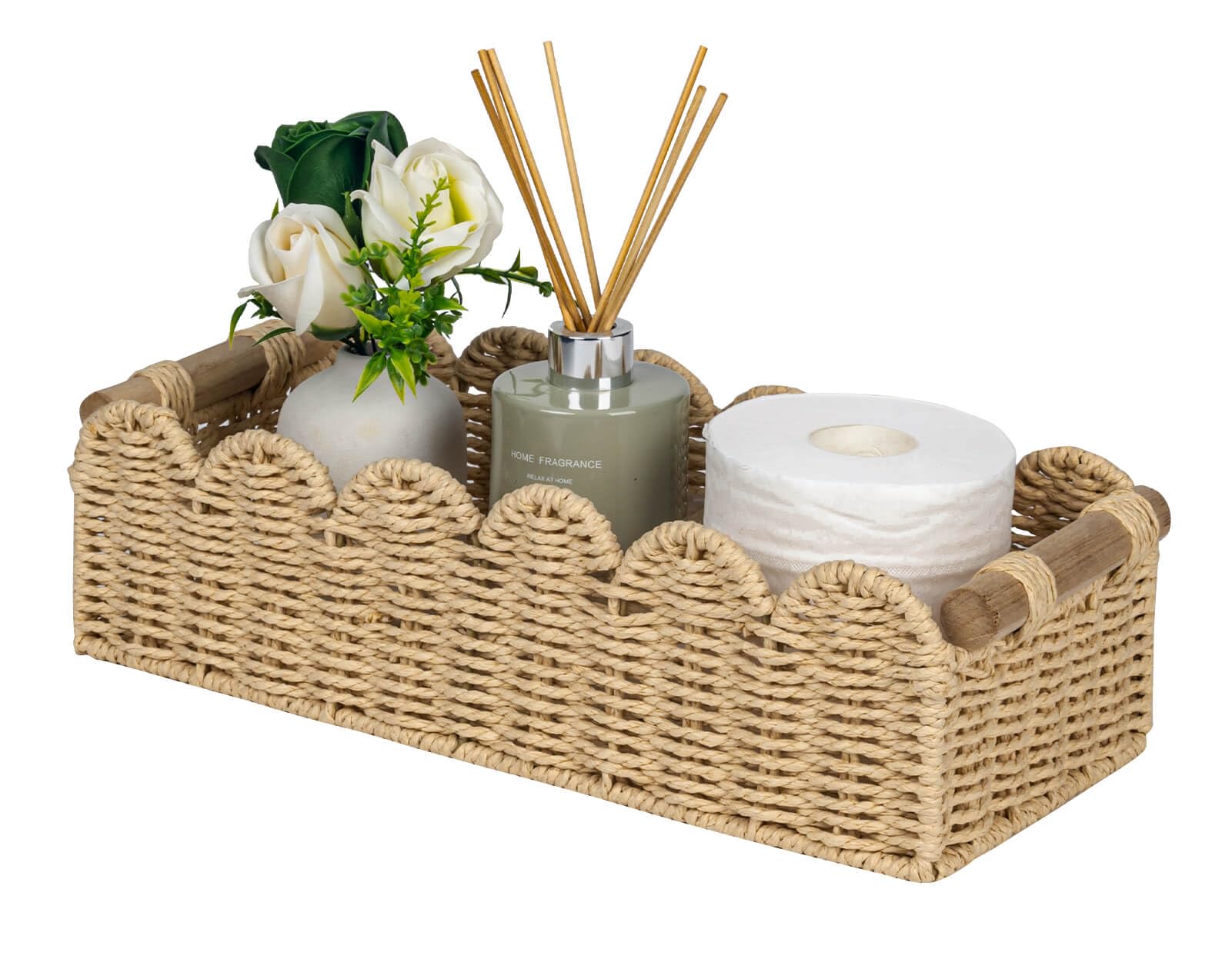 CubesLand Scalloped Edge Toilet Paper Storage Basket, Living Room Home Cozy Decor Basket, Paper Rope Small Baskets for Over Toil
