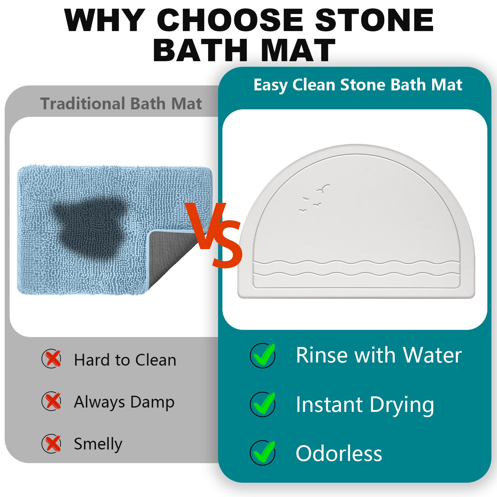 Elfcool Stone Bath Mat Diatomaceous Earth Shower Mat Non Slip Quick Dry Bath Stone Mat Super Absorbent Bathroom Floor Mat For Ba