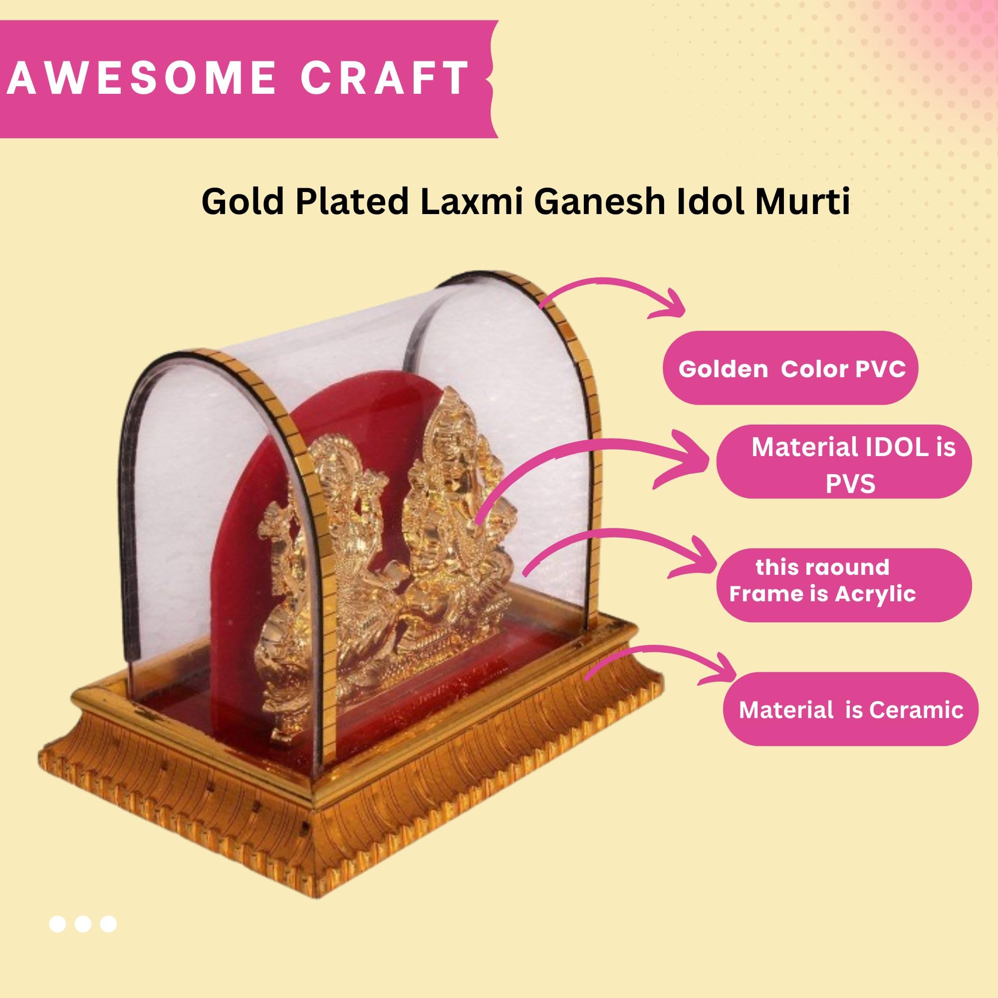 Gold Plated Laxmi Ganesh Idol For Home Decor Mandir Table Desktop Decoration/Sitting Lakshmi Ganesha Murti (8 Cm Height, 9 Cm Le