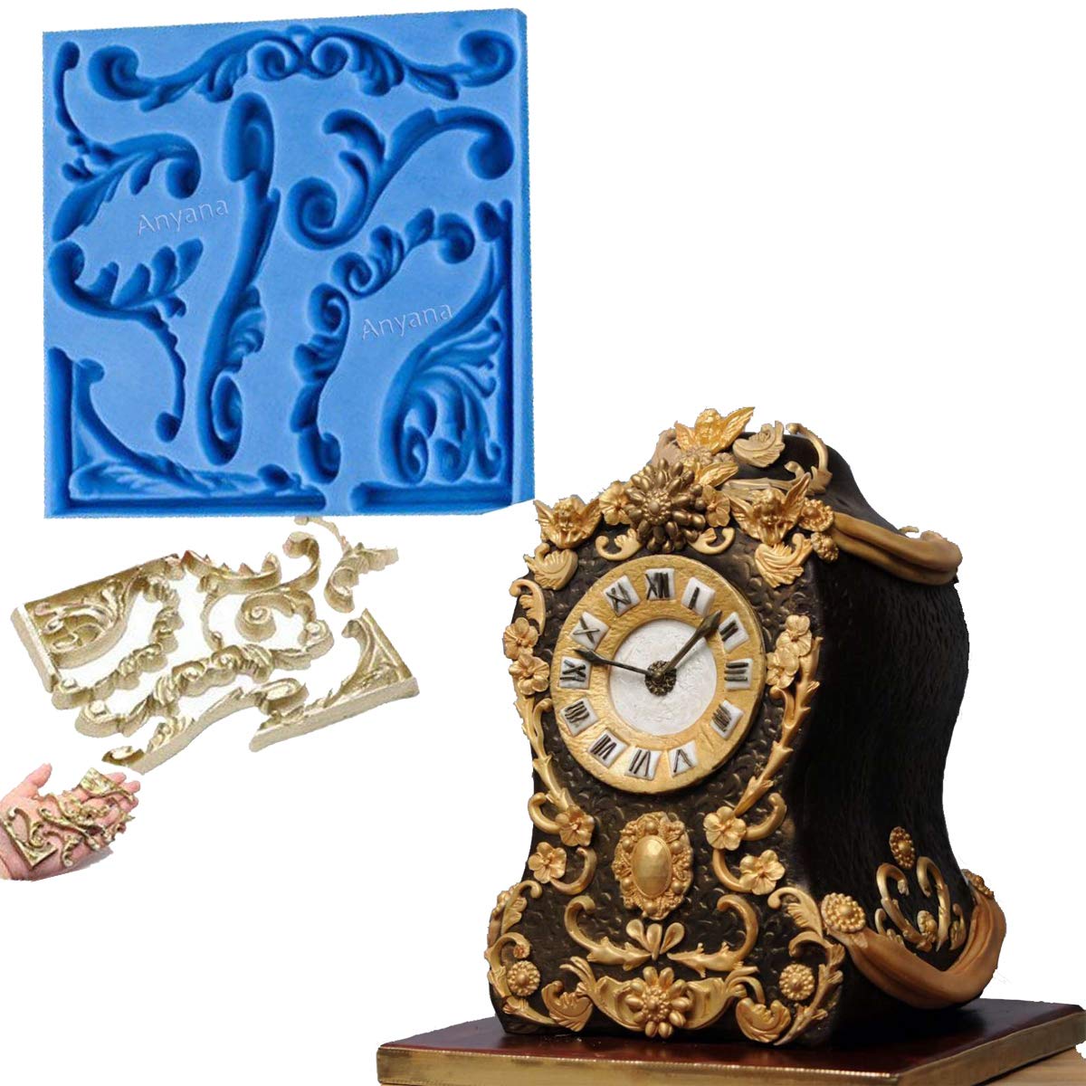 Anyana Scroll Sculpted Sugarcraft Silicone Mold 3D Retro Palace Gumpaste Cake Decorating Baroque Fondant Cupcake Decotions