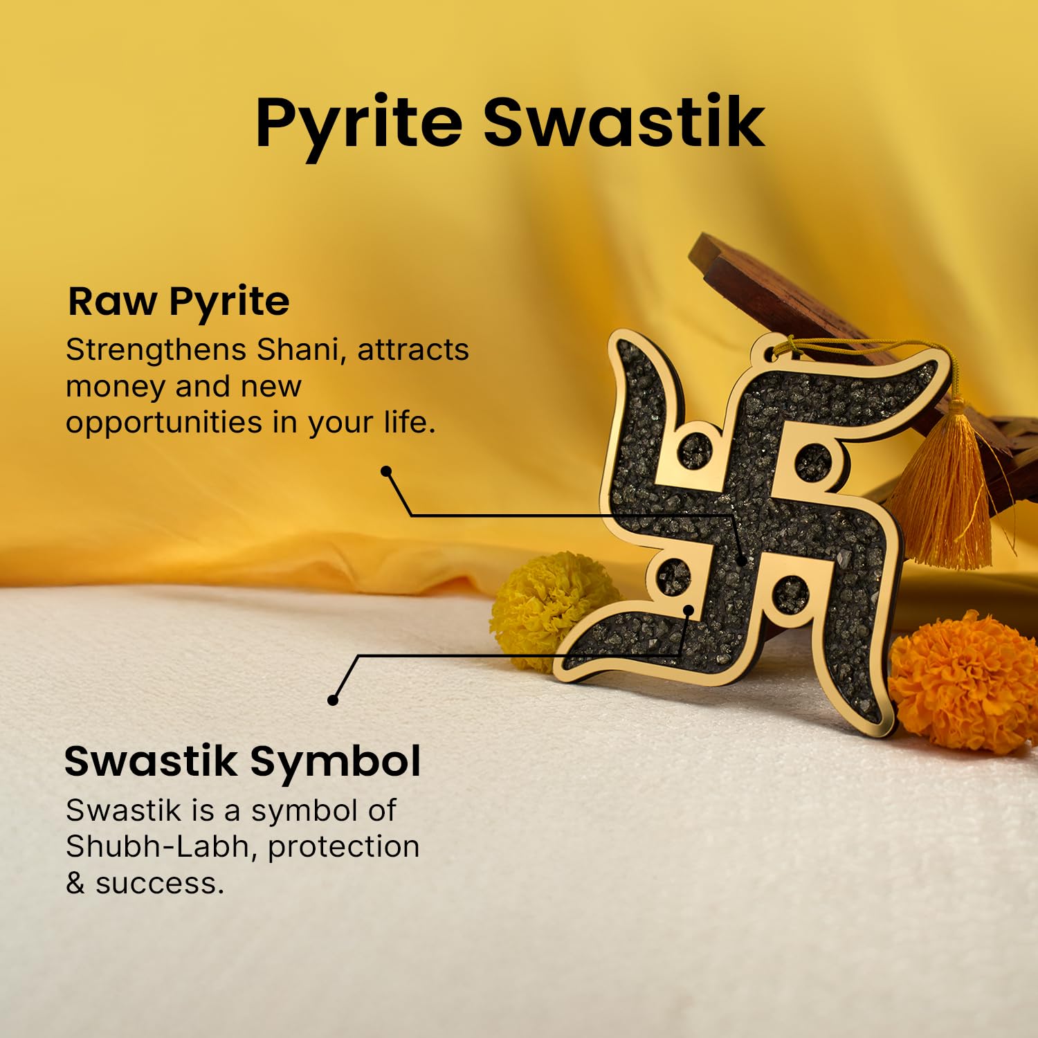 Astrotalk Pyrite Swastik Wall Hanging 13x13cm | Vastu Wall Decor Item with Natural Pyrite Stone | for Wealth, Protection & Positive Energy | Home Decor for Living Room, Bedroom & Mandir