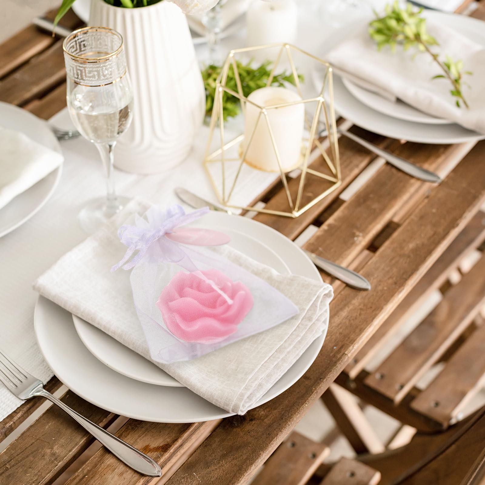 Treela 50 Set Flower Candles Wedding Favor for Guests Mini Pink Rose Shaped Tealight Candles for Return Gift Wedding Birthday Br