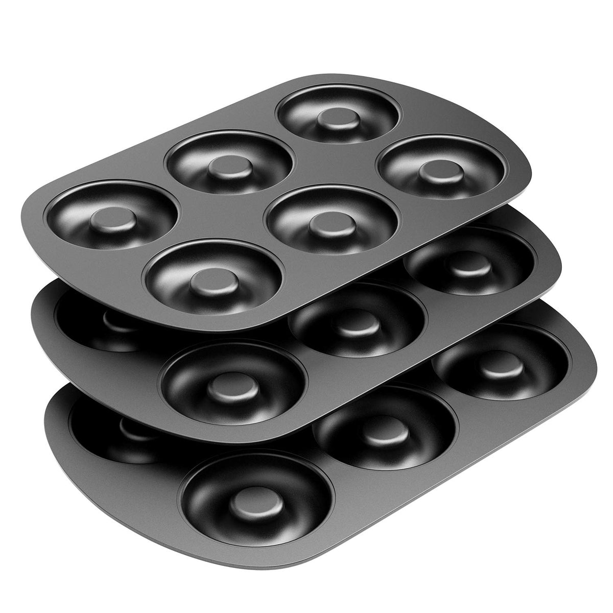 Tiawudi Non-Stick 6-Cavity Donut Baking Pans, Makes Individual Full-Sized 3 1/4'' Donuts, Set Of 3