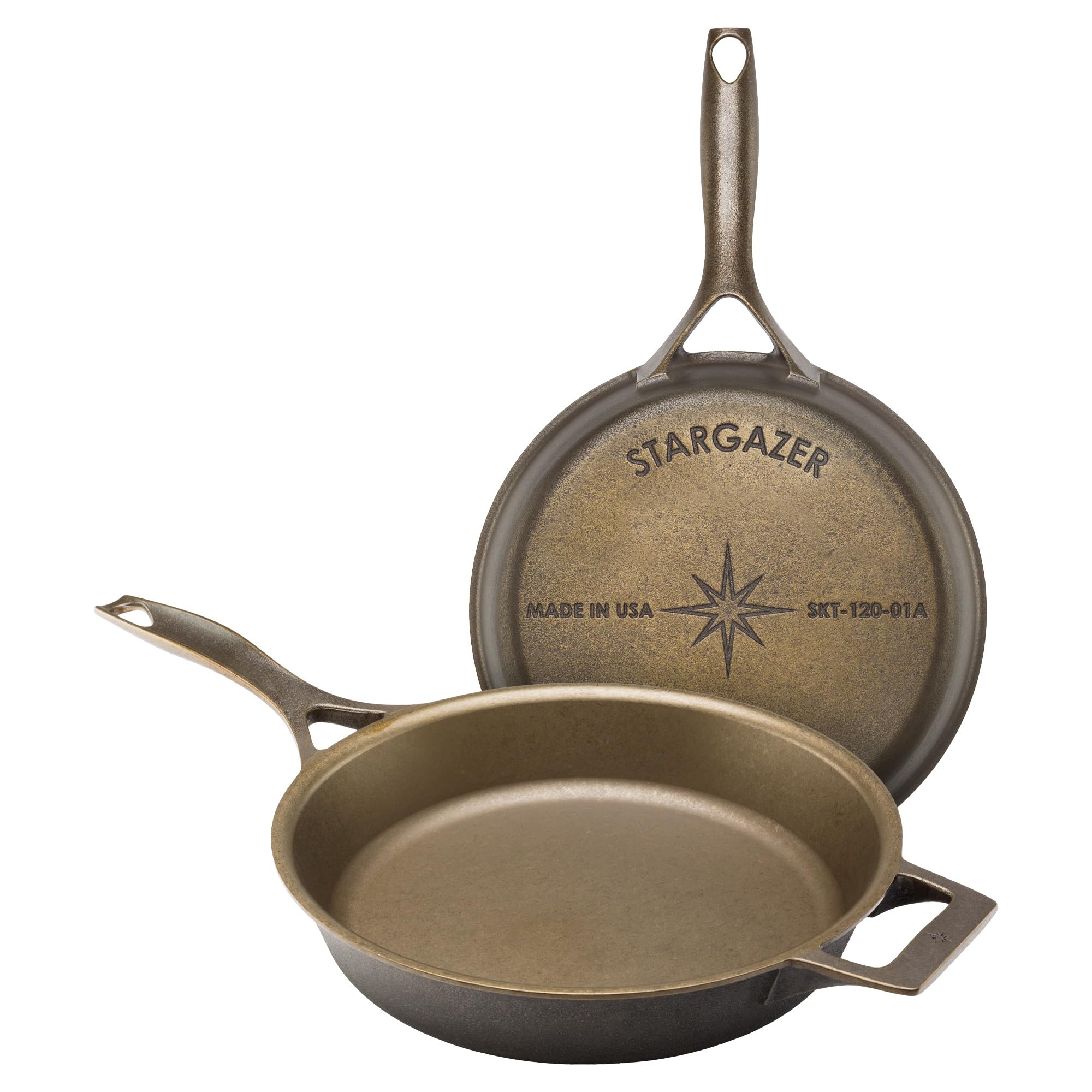 Stargazer 12-Inch Cast Iron Skillet | Made in USA, Seasoned, Even Heat Distribution, Easy to Clean, Smooth Nonstick Finish for G