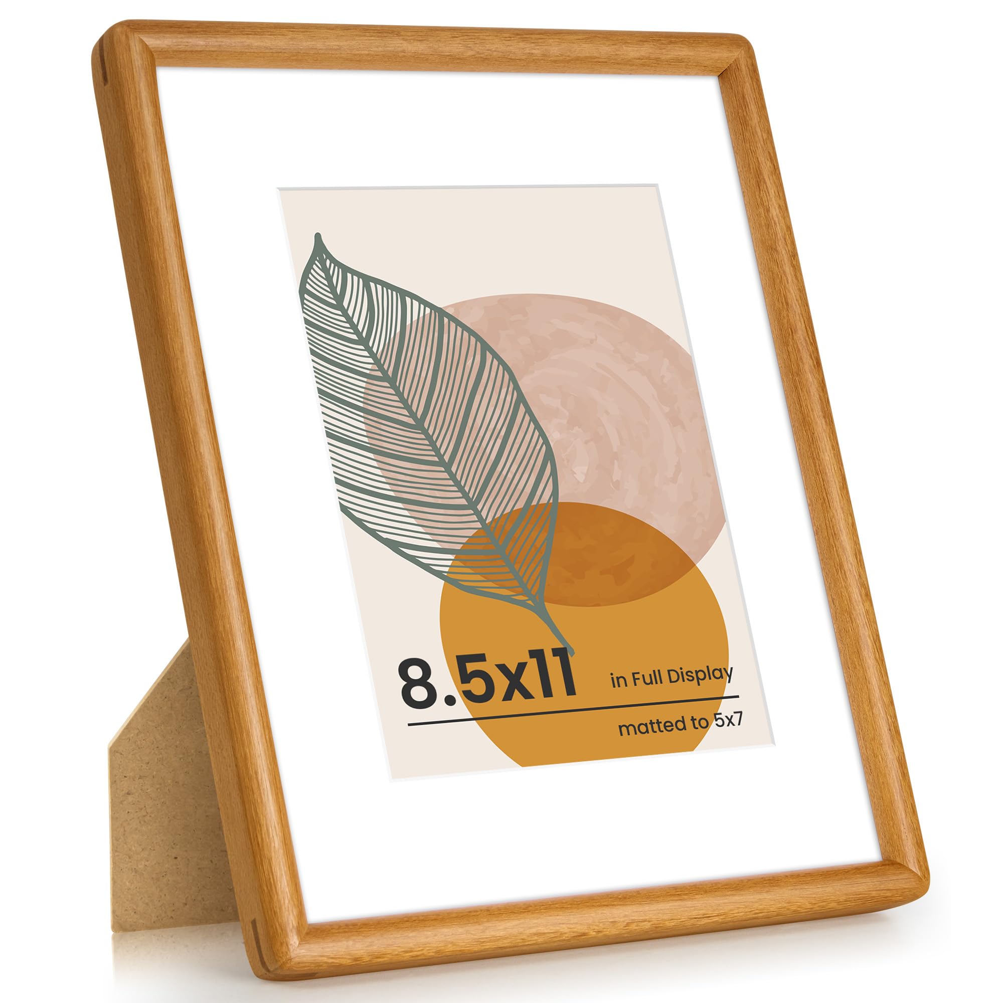 Axeman 8.5 by 11 Picture Frame - Solid Teak Wood 8.5 x 11 Frame With Mat for 6x8 - Rounded Corner 8.5x11 Frame with Tempered Gla