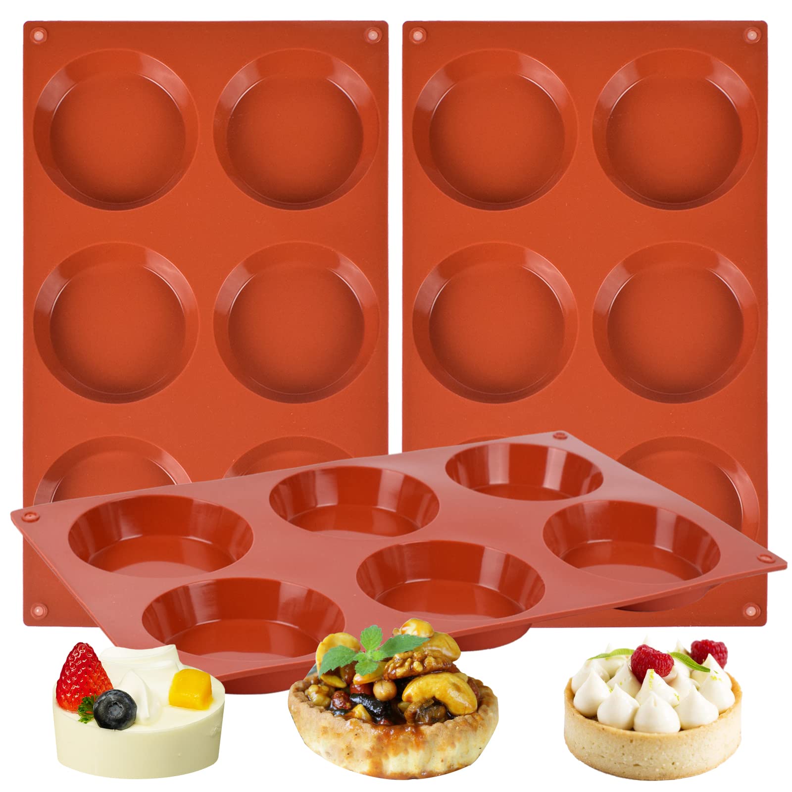 Goensjt 3 Pack Silicone Egg Molds Muffin Top Pans For Baking/Non-Stick 3 Inch 6-Cavity Round Muffin Egg Molds For Whoopie Pie Pa