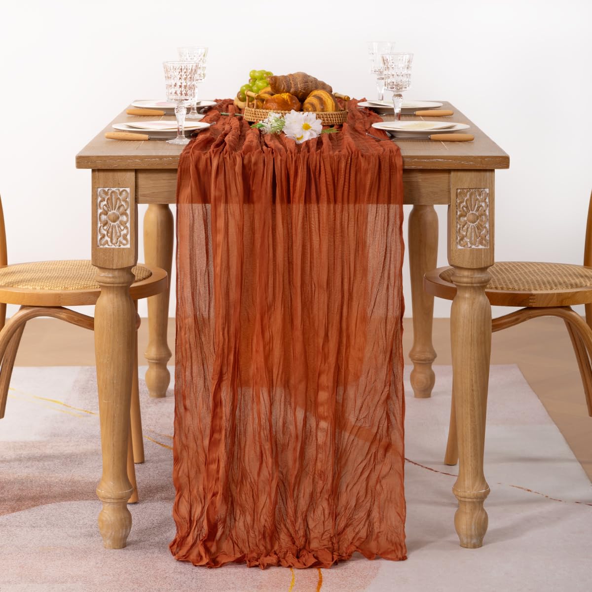 MLMC 8 Pack Terracotta Fall Thanksgiving Table Runner 10ft Rustic Burnt Orange Rust Gauze Cheesecloth Table Runner 120 inch for