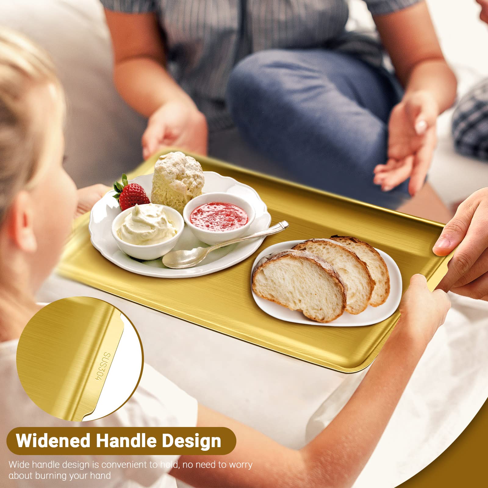 Stainless Steel Serving Tray, 15.7 X 9.4In Rectangle Gold Serving Platter With Handle, Decorative Coffee Table Plate, Ottoman Di