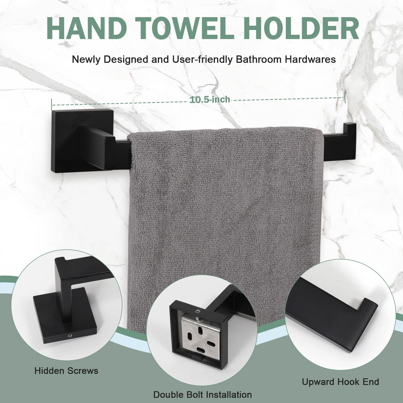 VELIMAX Premium Stainless Steel 4 Pieces Bathroom Hardware Accessories Set Wall Mounted Towel Bar Set  Matte Black  24-Inch
