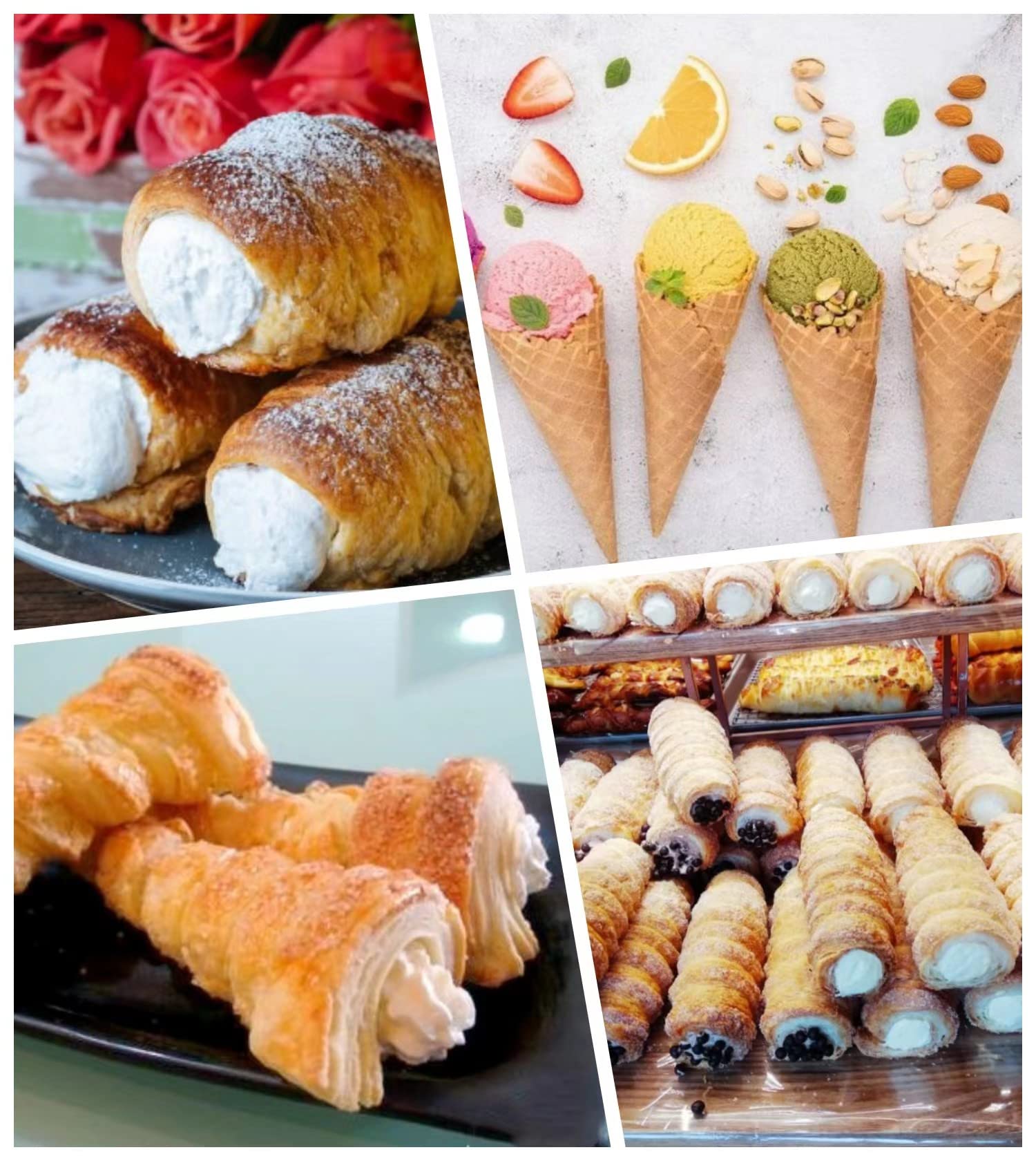 Ambestar 33 Pack Cannoli Forms Tube Set, 10 Cannoli Forms, 10 Large Hones Form Mould 10 Small Croissant Moulds, Brush, Reusable