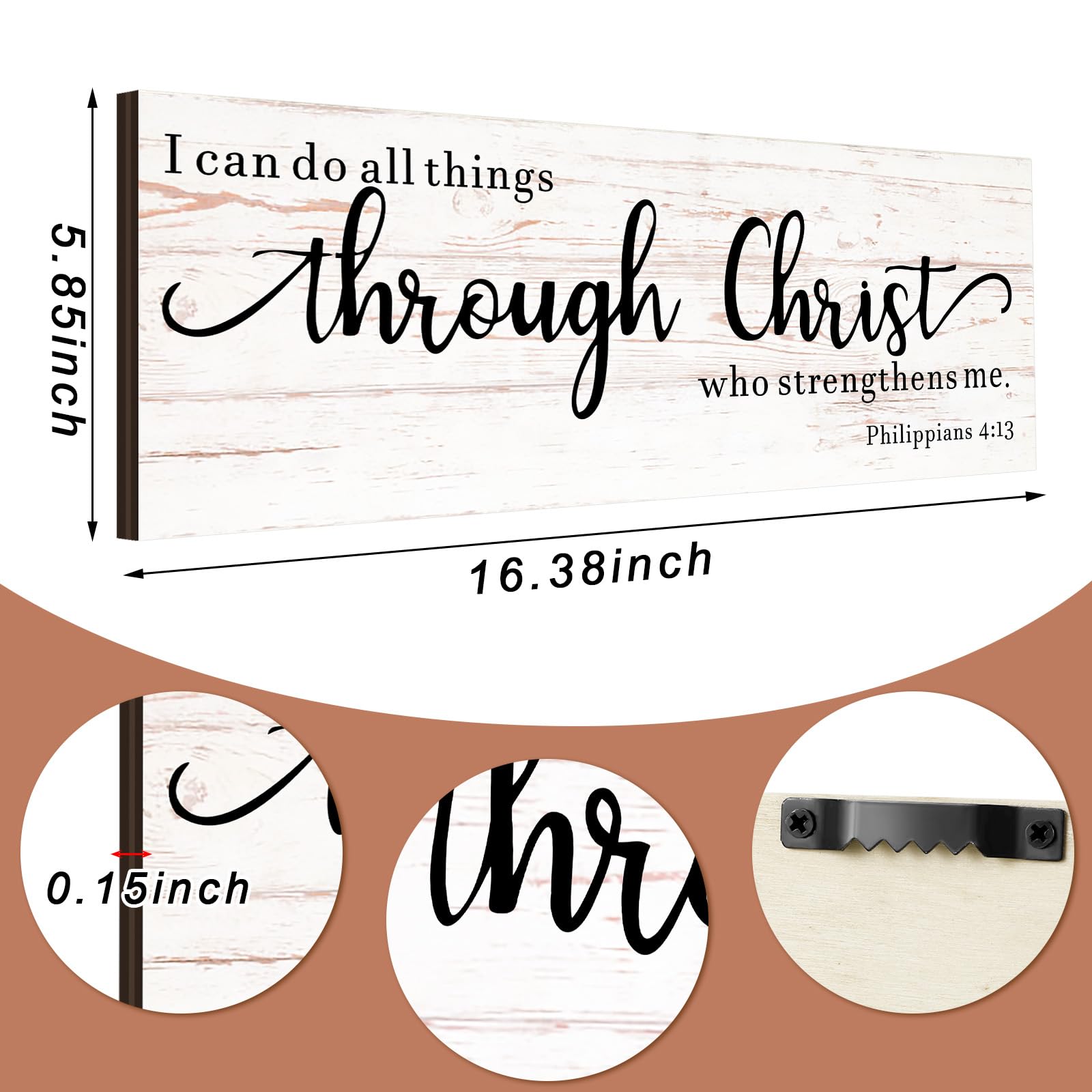 Jetec Farmhouse Bible Verse Scripture Wall Signs, I Can Do All Things Through Christ Who Strengthens Me Wooden Plaque Decor for