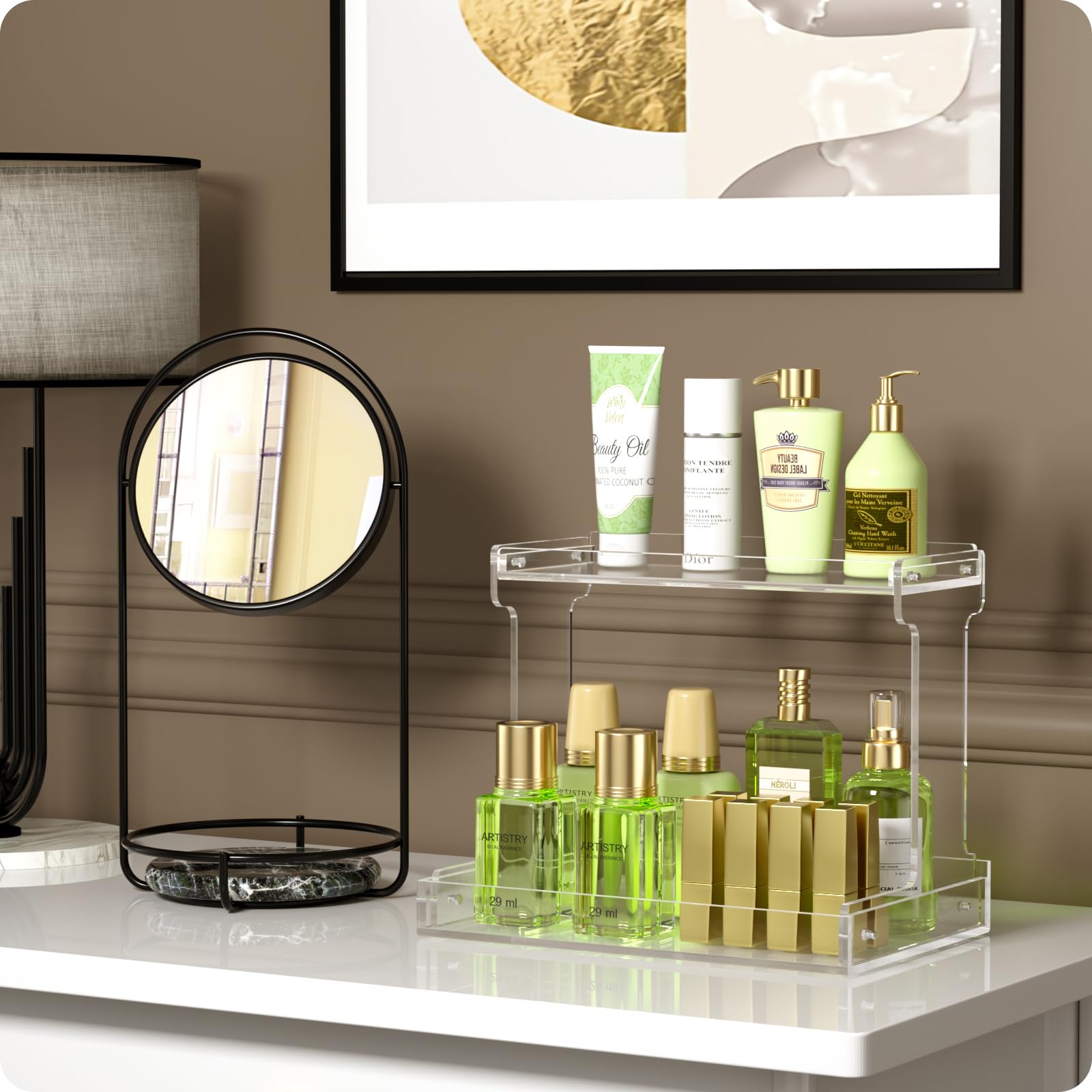 Npplus Bathroom Countertop Organizer, 2-Tier Clear Acrylic Counter Storage Shelf For Bathroom Counter Organizer, Clear Makeup St